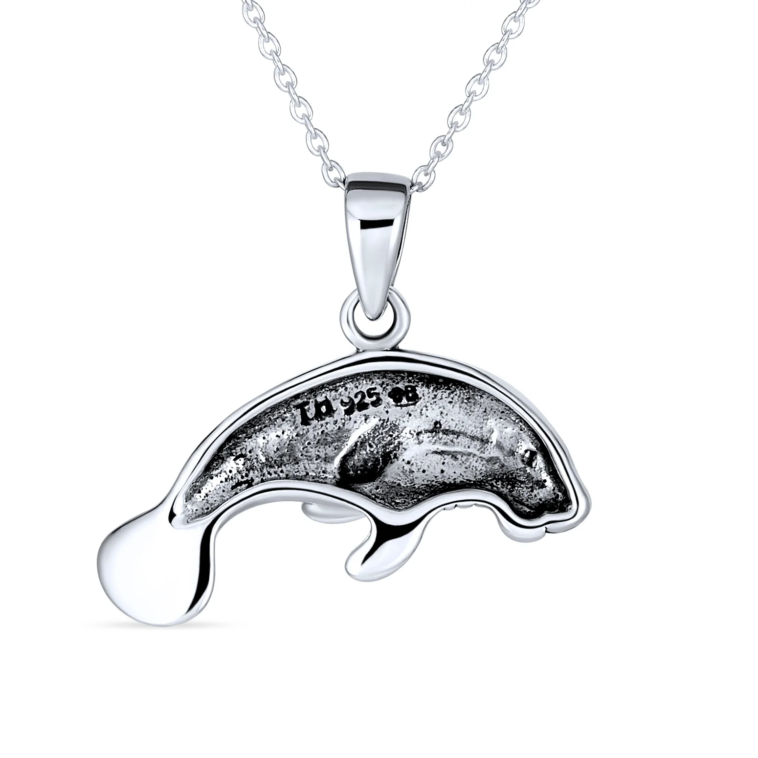 Hawaiian Nautical Sea Cow Marine Life Pendant Necklace in Sterling Silver - Image 2