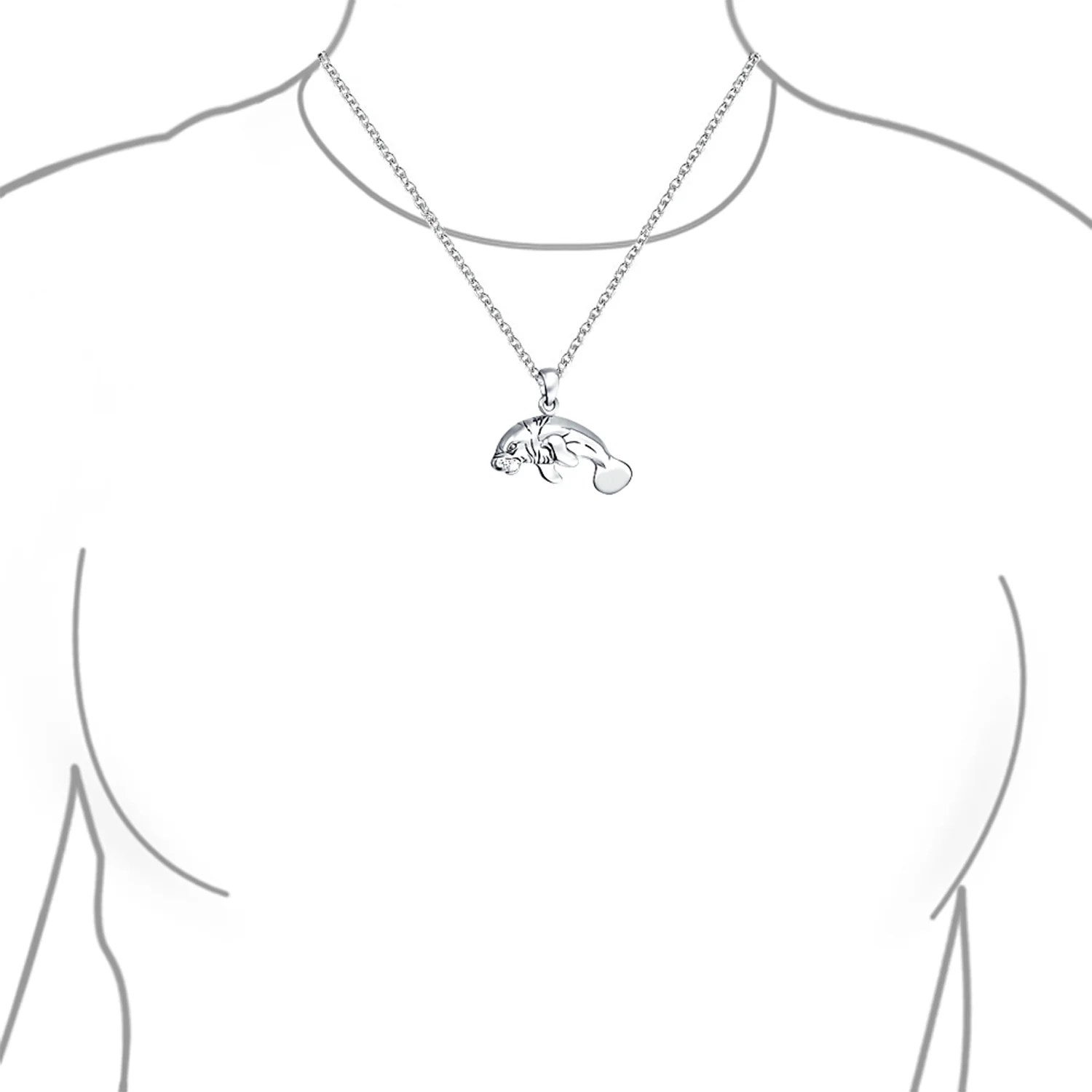 Hawaiian Nautical Sea Cow Marine Life Pendant Necklace in Sterling Silver - Image 3
