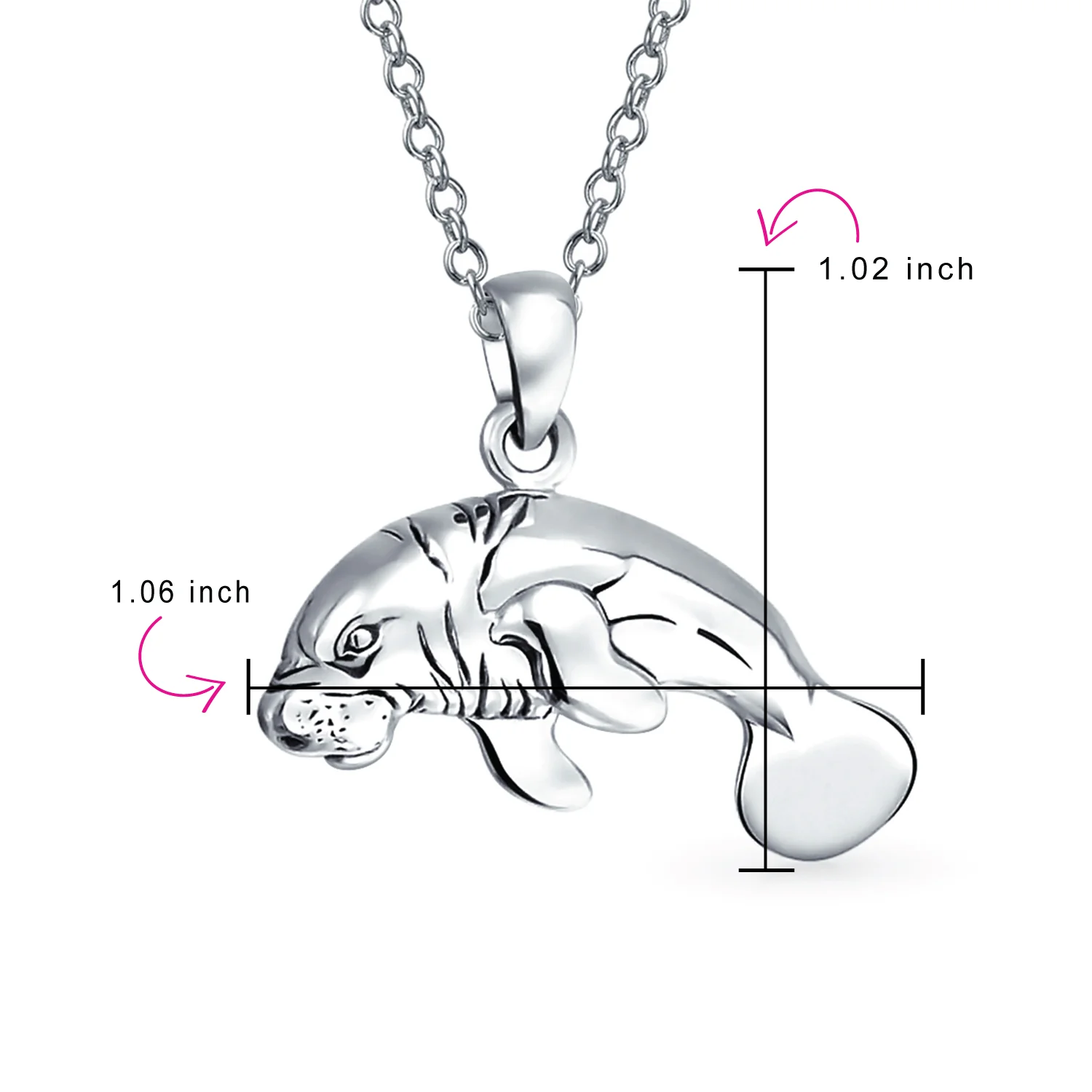 Hawaiian Nautical Sea Cow Marine Life Pendant Necklace in Sterling Silver - Image 4
