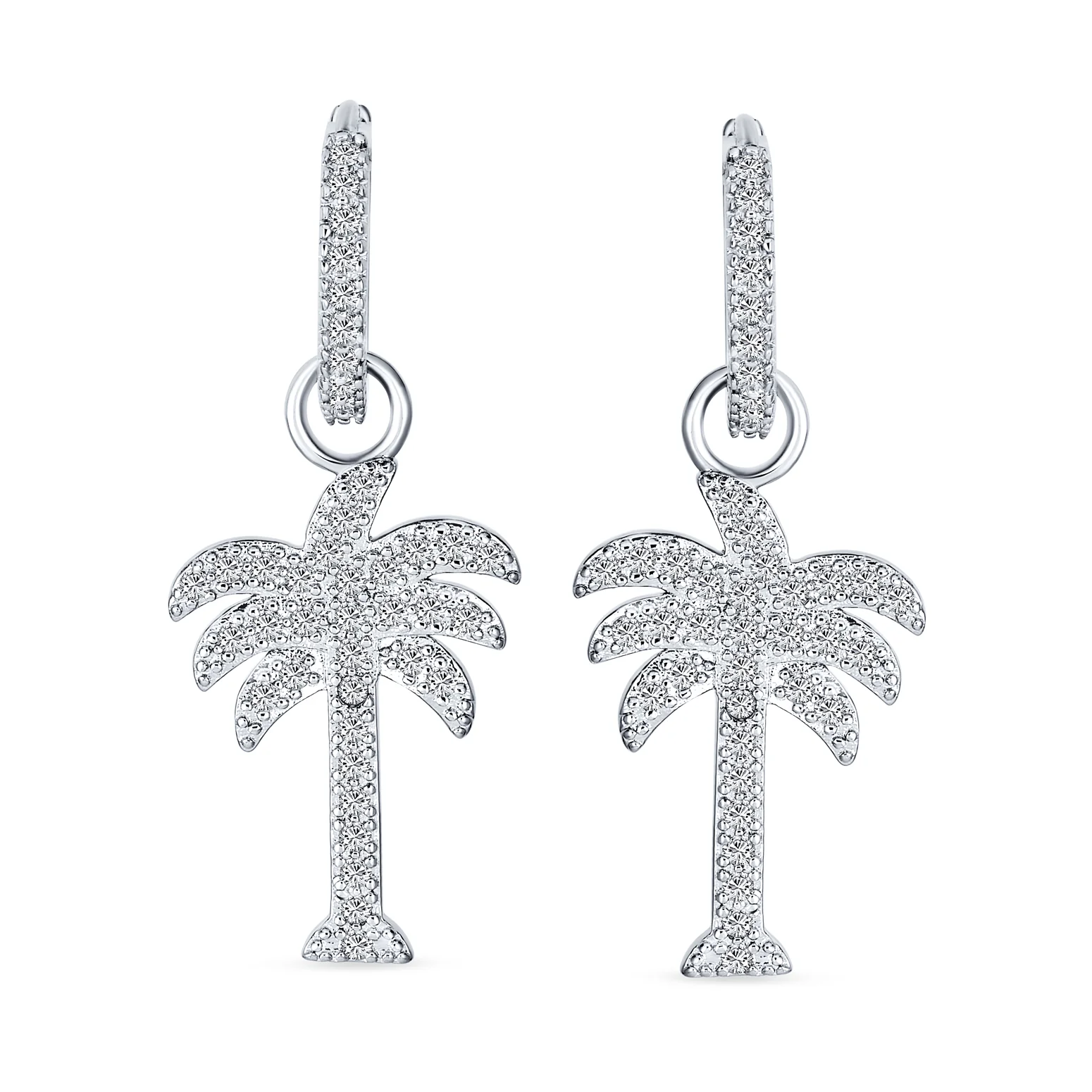Hawaiian Palm Tree Dangle Chandelier Earrings CZ Cubic Zirconia Sterling Silver - Image 2