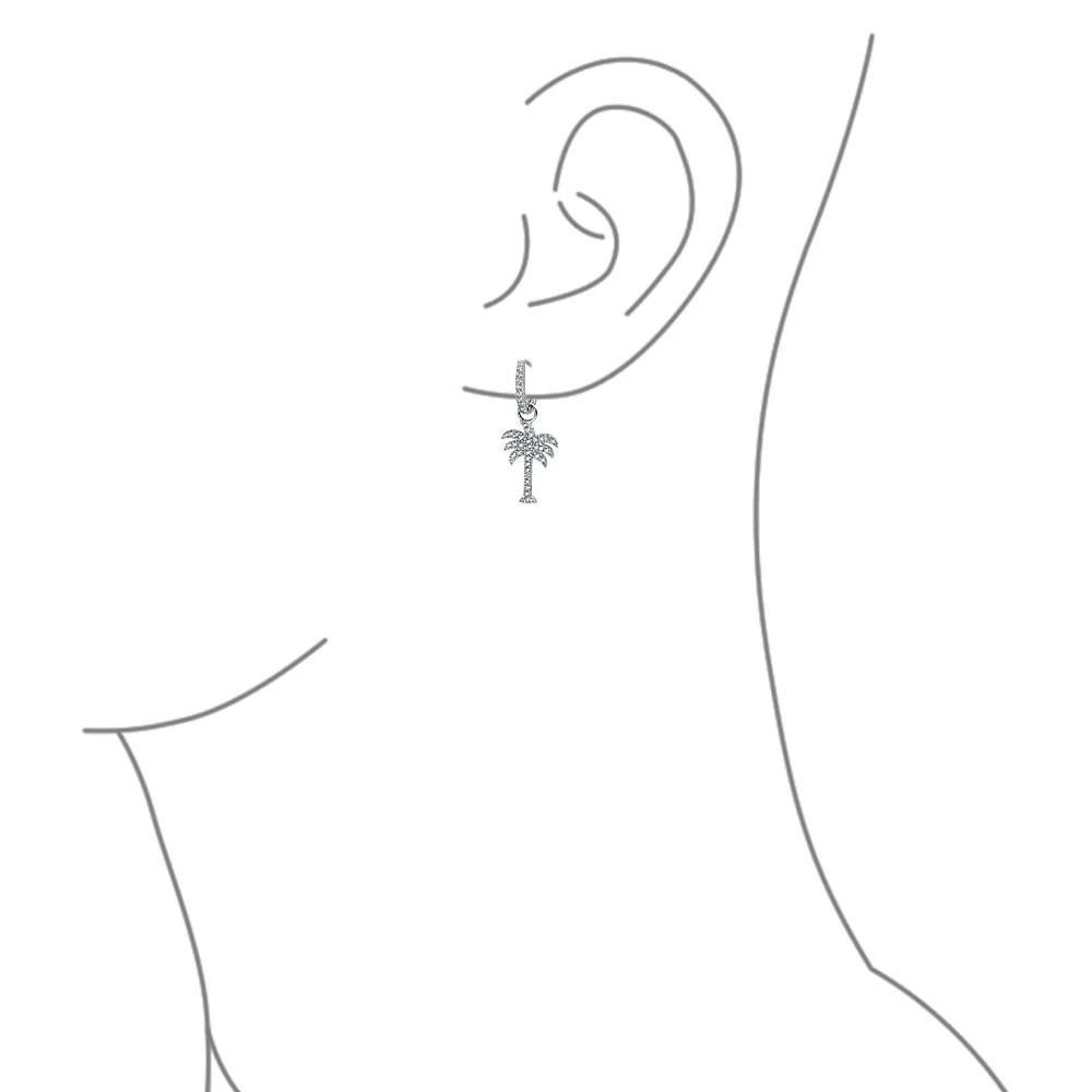 Hawaiian Palm Tree Dangle Chandelier Earrings CZ Cubic Zirconia Sterling Silver - Image 3