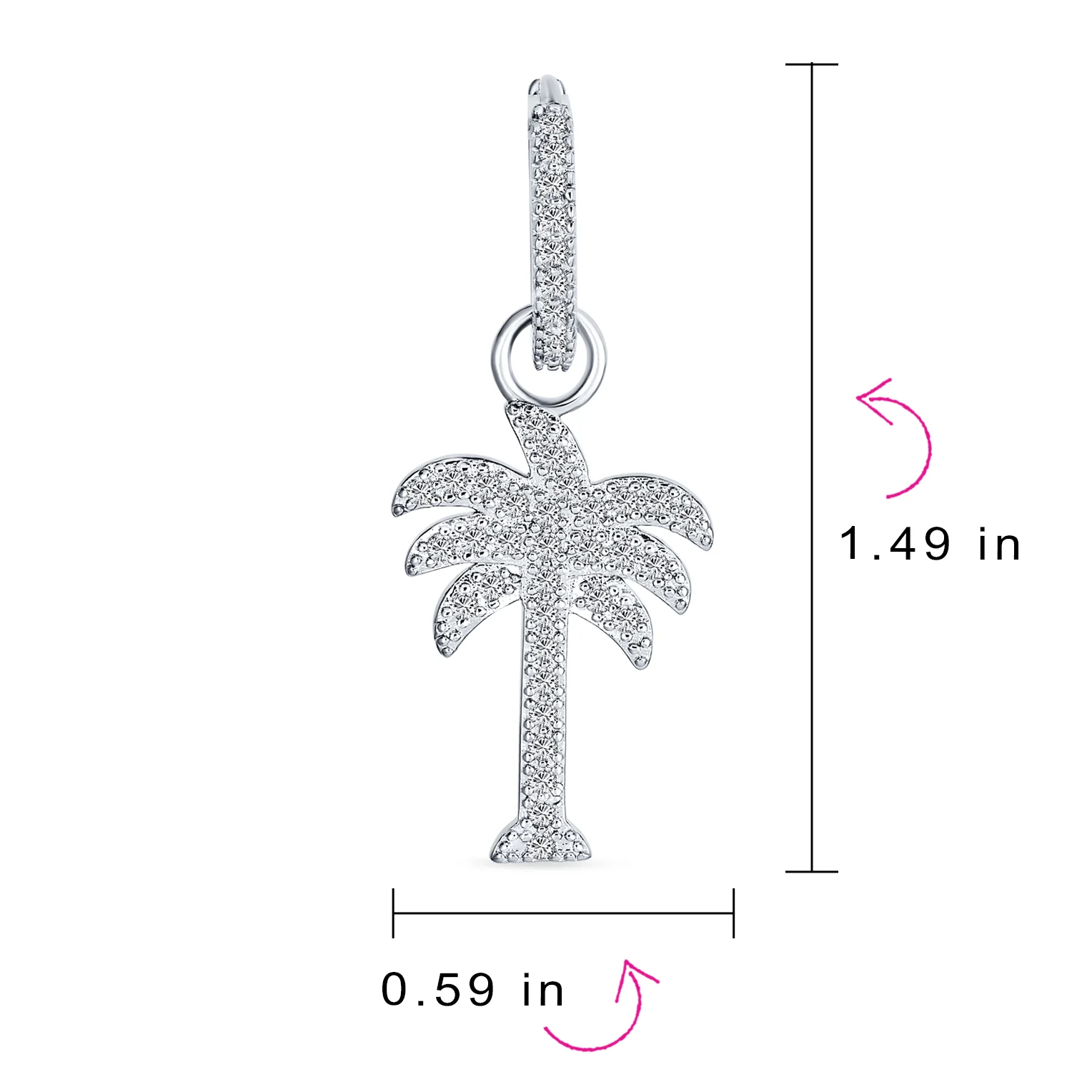 Hawaiian Palm Tree Dangle Chandelier Earrings CZ Cubic Zirconia Sterling Silver - Image 4