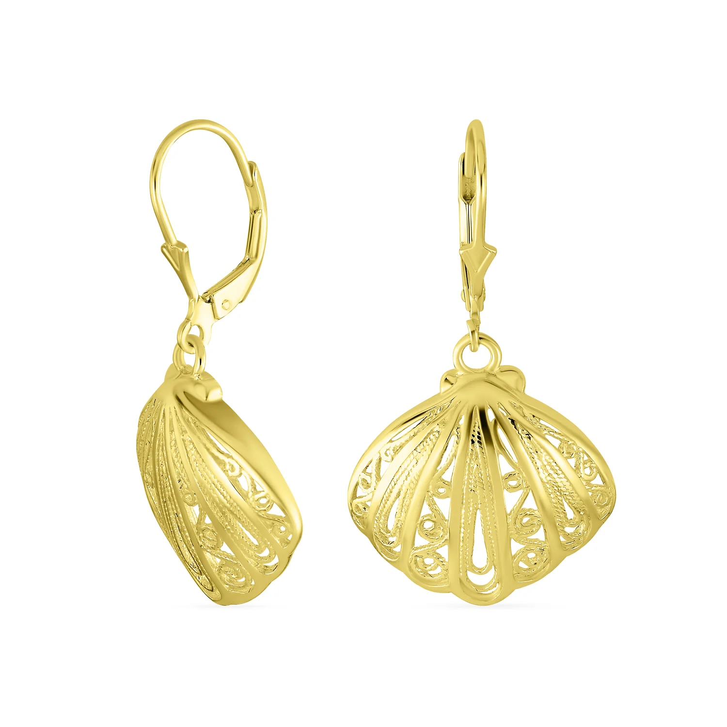 Hawaiian Seaside Dangle Earrings Sand Dollar Starfish Seashell 14K Gold-Plated - Image 2