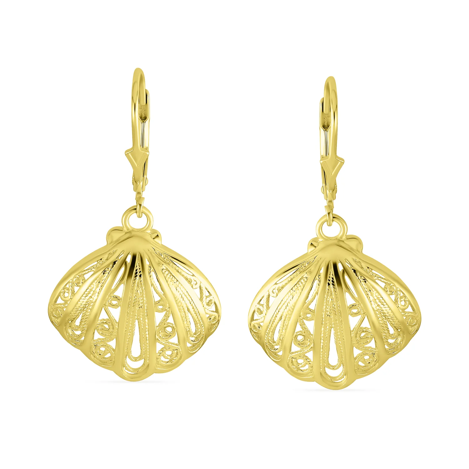 Hawaiian Seaside Dangle Earrings Sand Dollar Starfish Seashell 14K Gold-Plated - Image 4