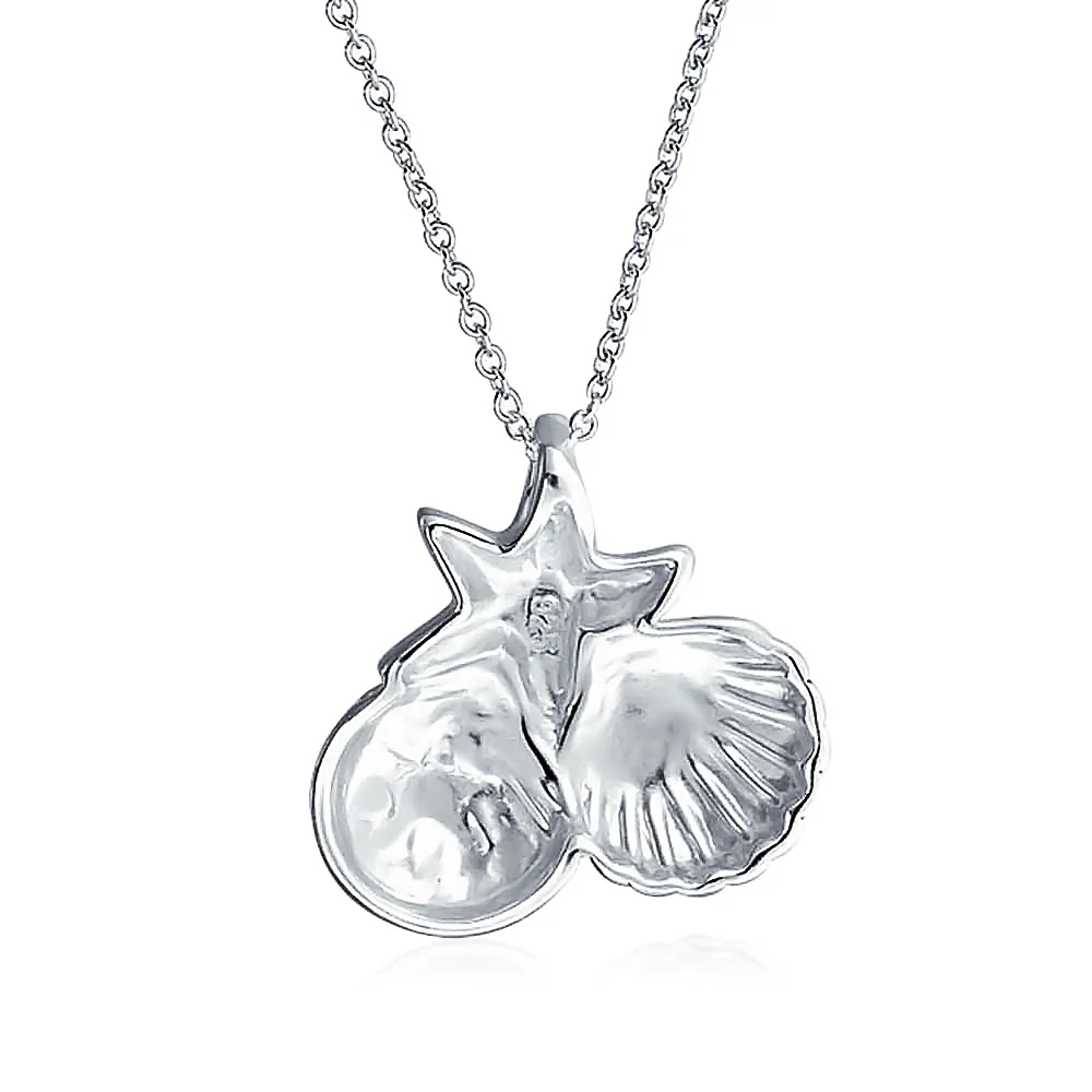 Hawaiian Seaside Pendant Necklace Sand Dollar Starfish Seashell in Silver - Image 2
