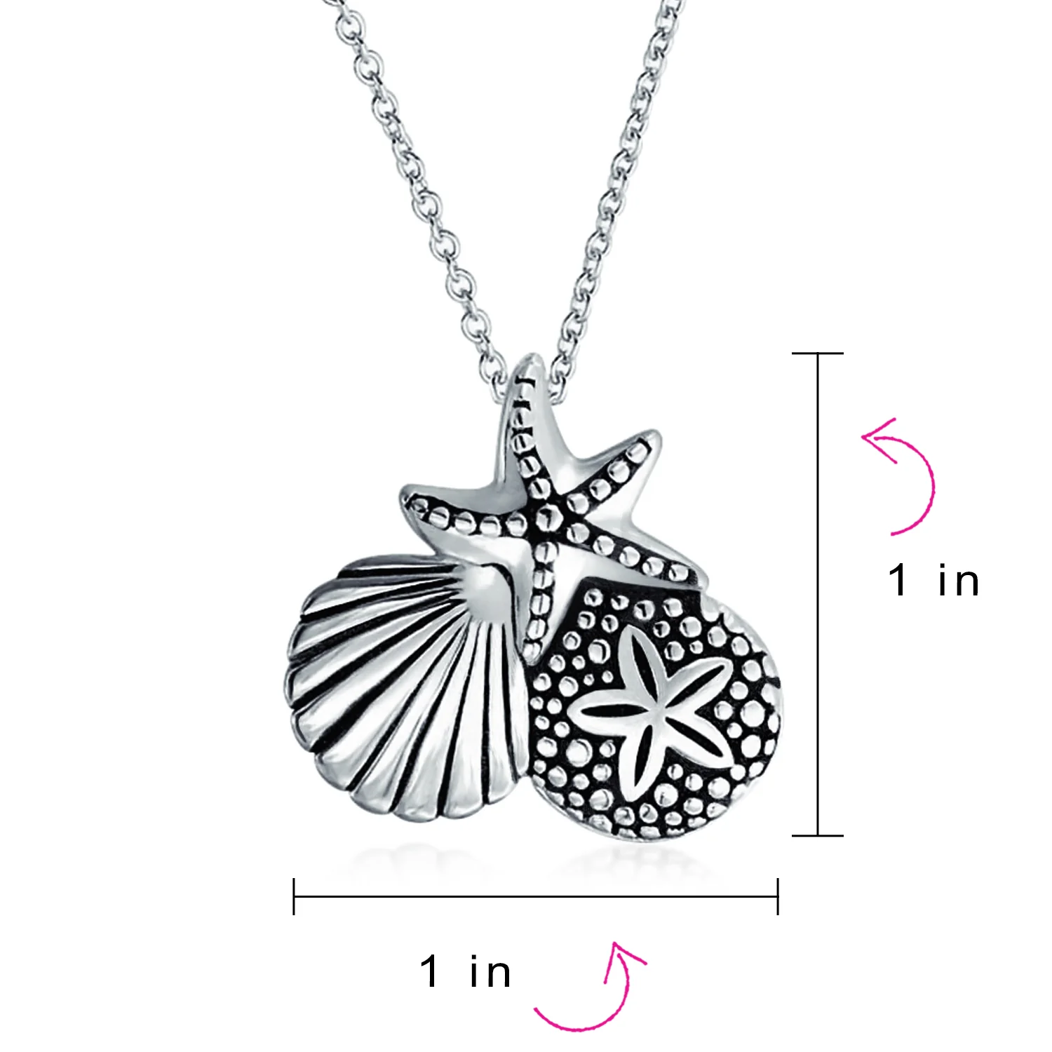 Hawaiian Seaside Pendant Necklace Sand Dollar Starfish Seashell in Silver - Image 4