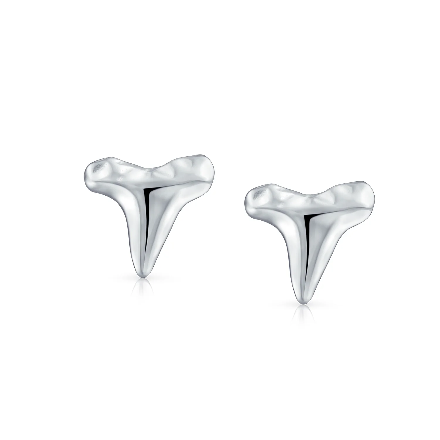 Hawaiian Shark Tooth Stud Earrings in Sterling Silver with Hammered Texture - Image 2