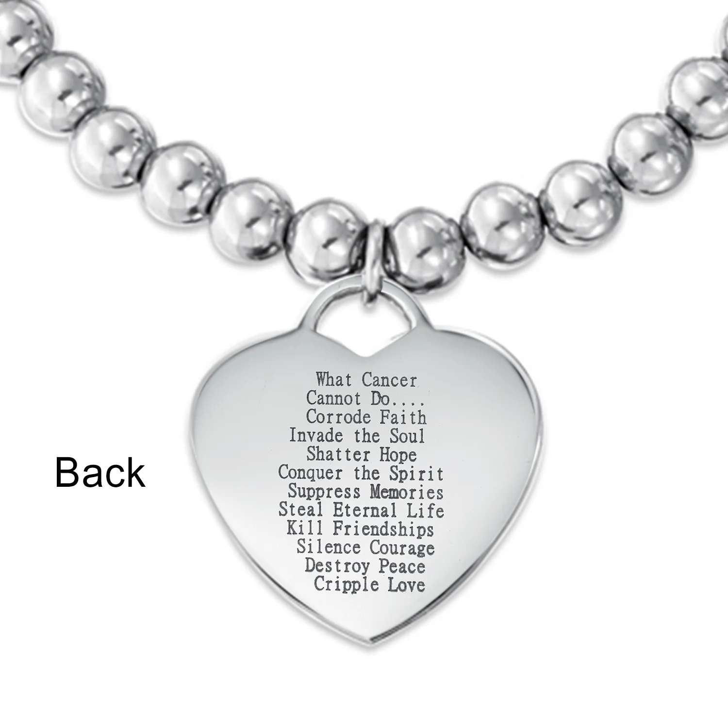Heart Charm ID Bracelet with Pink Ribbon for Breast Cancer Survivor Silver Tone - Image 3