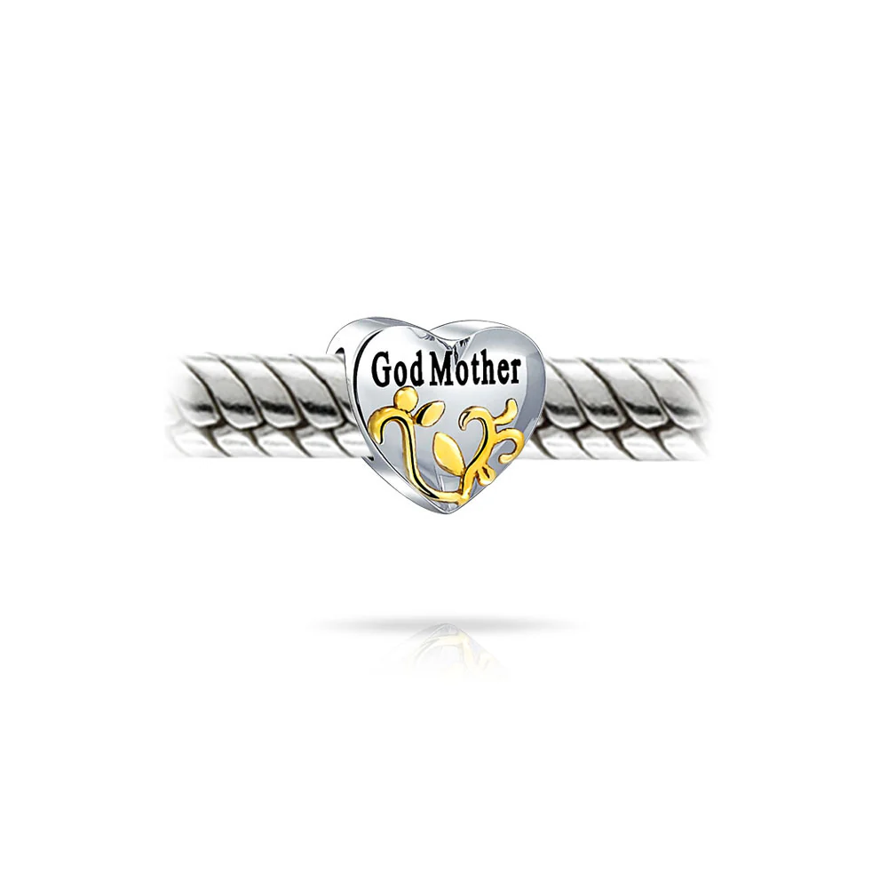 Heart Shaped God Mother Charm Bead 14K Gold Plated Sterling Silver for Bracelet - Image 2