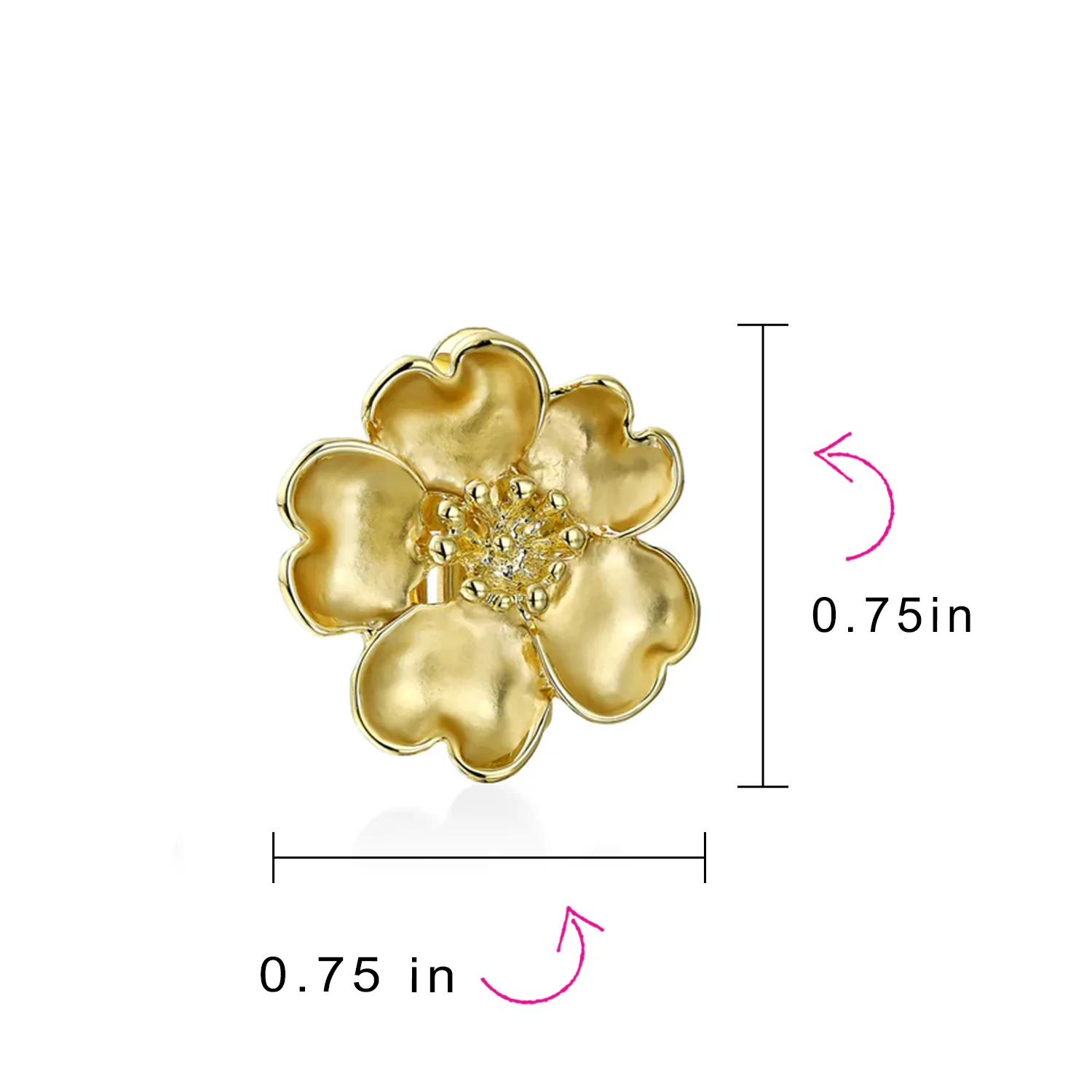 Heart Petals Flower Clip On Earrings Non Pierced Ears Matte Gold Plated - Image 4
