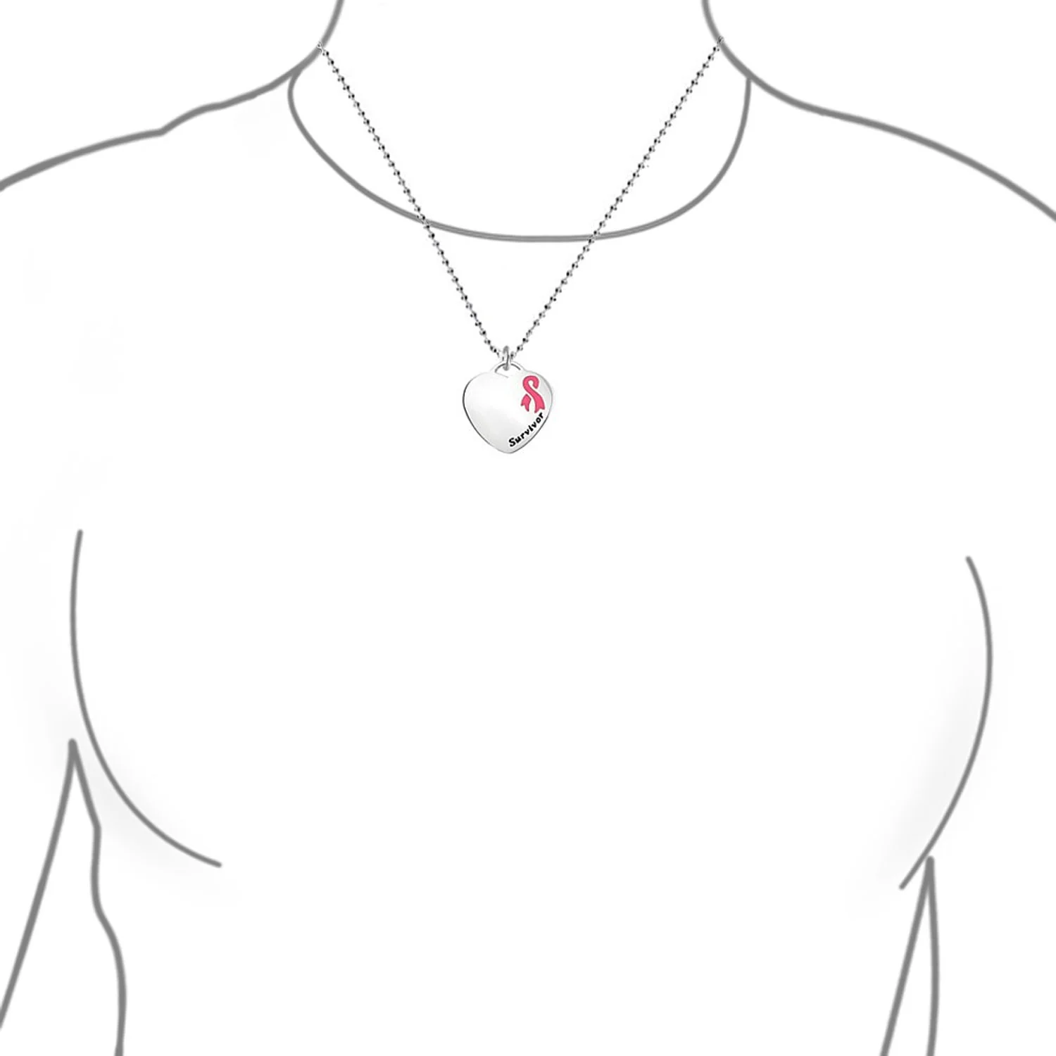 Heart Pink Ribbon Breast Cancer Survivor Pendant Necklace Silver Stainless Steel - Image 5