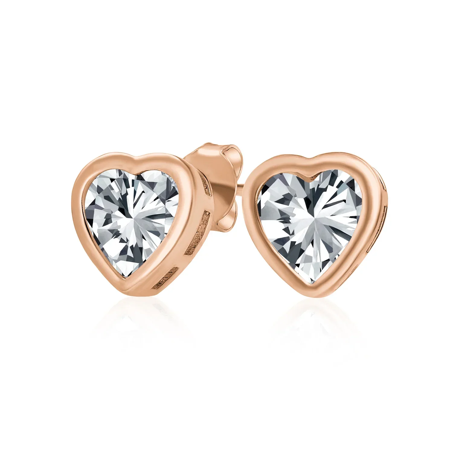 1CT Heart CZ Stud Earrings Rose Gold Silver 7MM Bezel Set - Image 2
