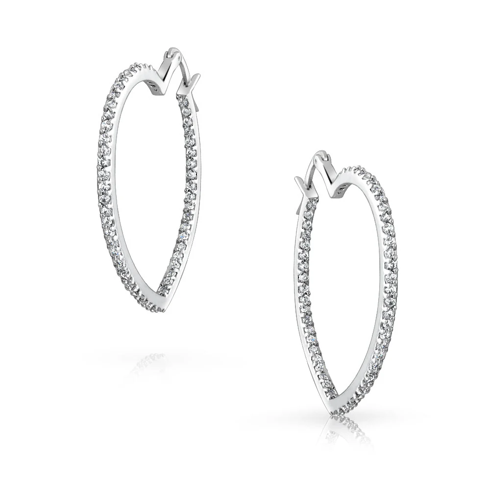 Inside Out Cubic Zirconia Pave CZ Large Heart Shaped Hoop Earrings 1.5 Inch Diameter - Image 2