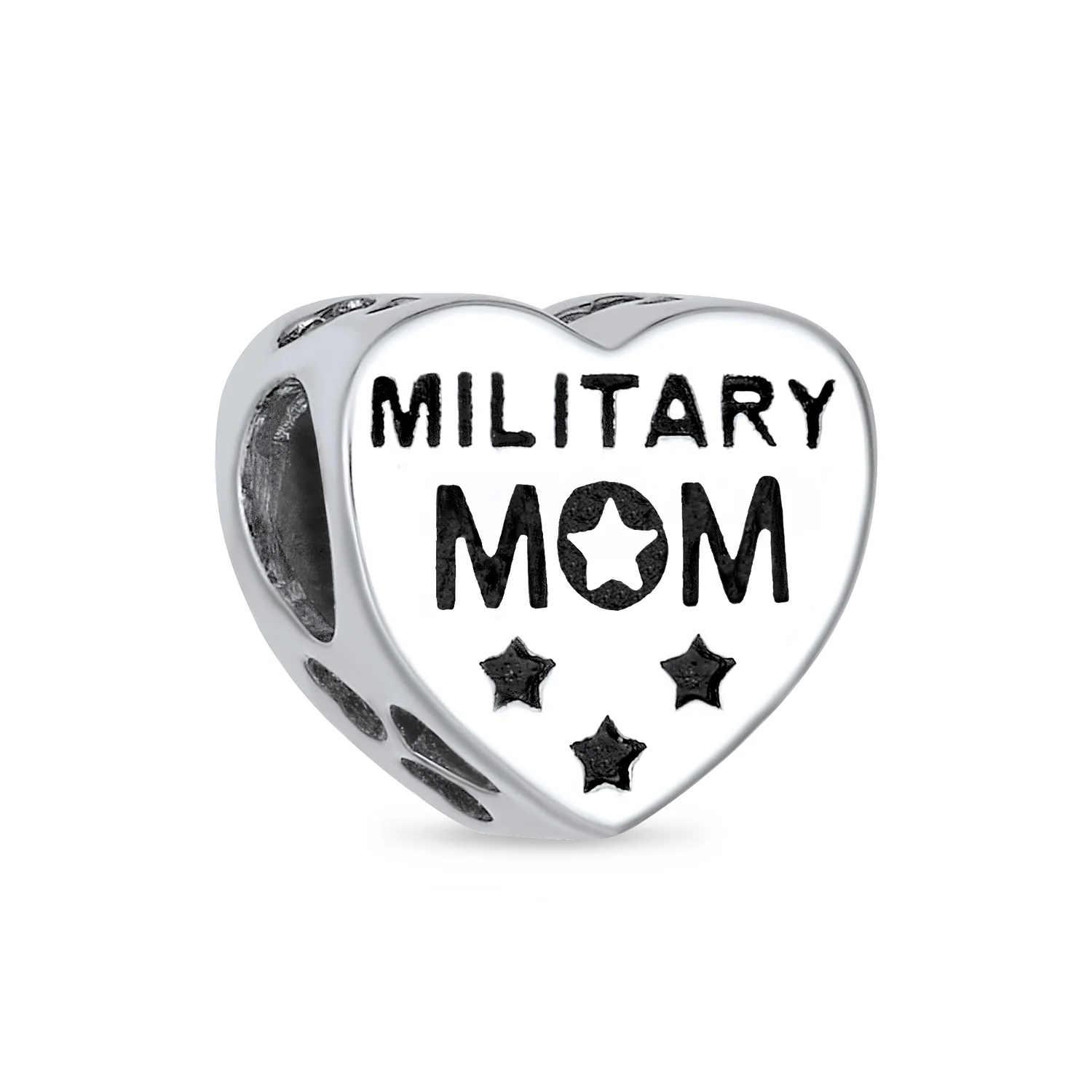 Heart Shape USA Flag Military Mom Charm Bead Sterling Silver for Bracelet - Image 2
