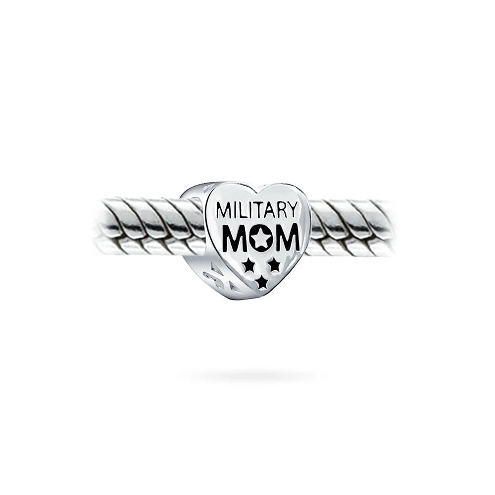 Heart Shape USA Flag Military Mom Charm Bead Sterling Silver for Bracelet - Image 4