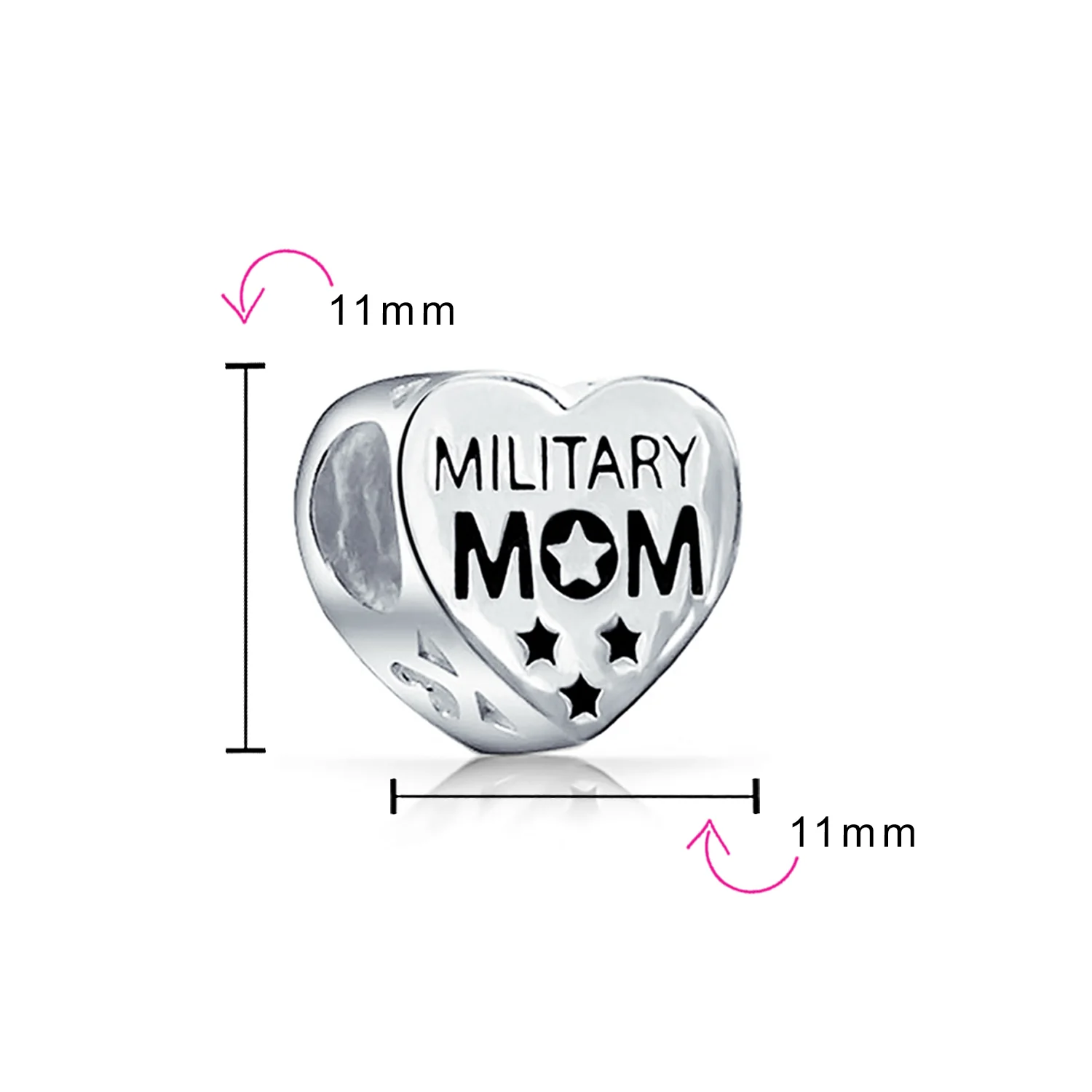 Heart Shape USA Flag Military Mom Charm Bead Sterling Silver for Bracelet - Image 5