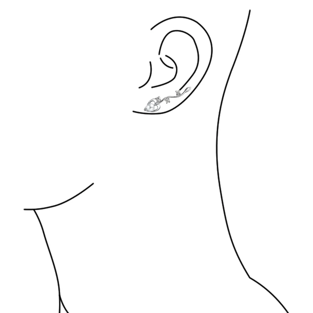 Heart White Freshwater Pearl Ear Cuff Cartilage Climbers in Sterling Silver - Image 3
