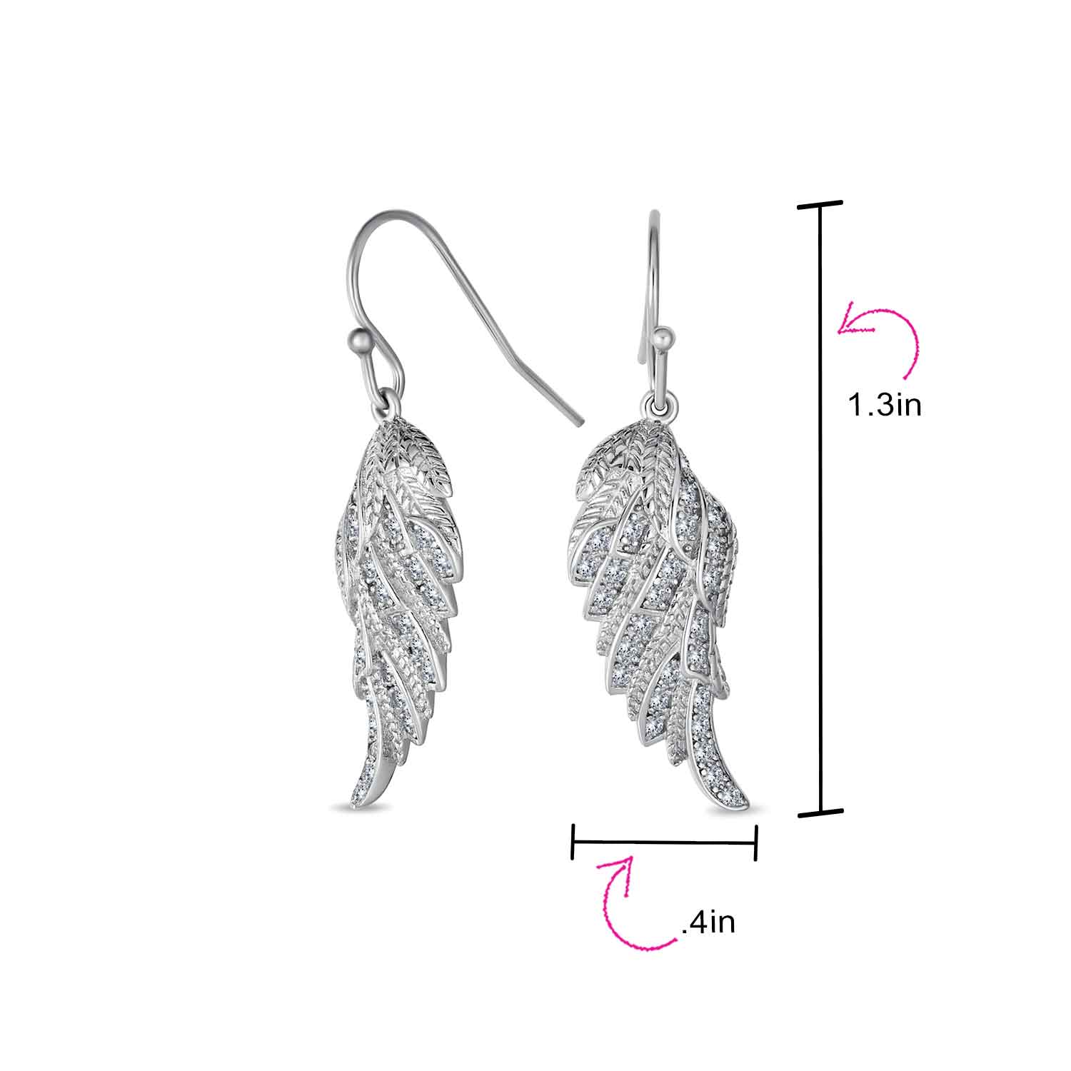 Heavenly Angel Wing Dangle Chandelier Earrings with CZ Pave in Sterling Silver - Image 7