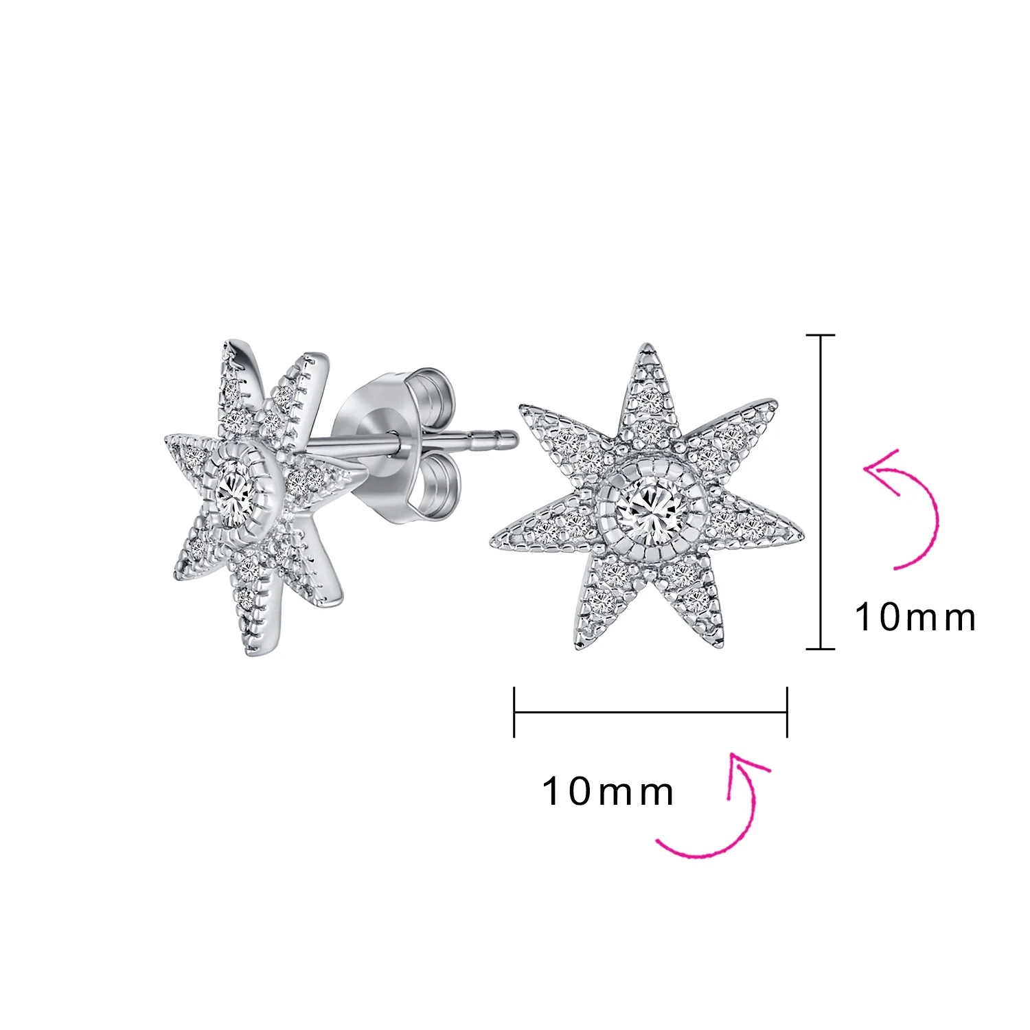 Heavenly North Star CZ Stud Earrings - Celestial Pave Jewelry in Sterling Silver - Image 4