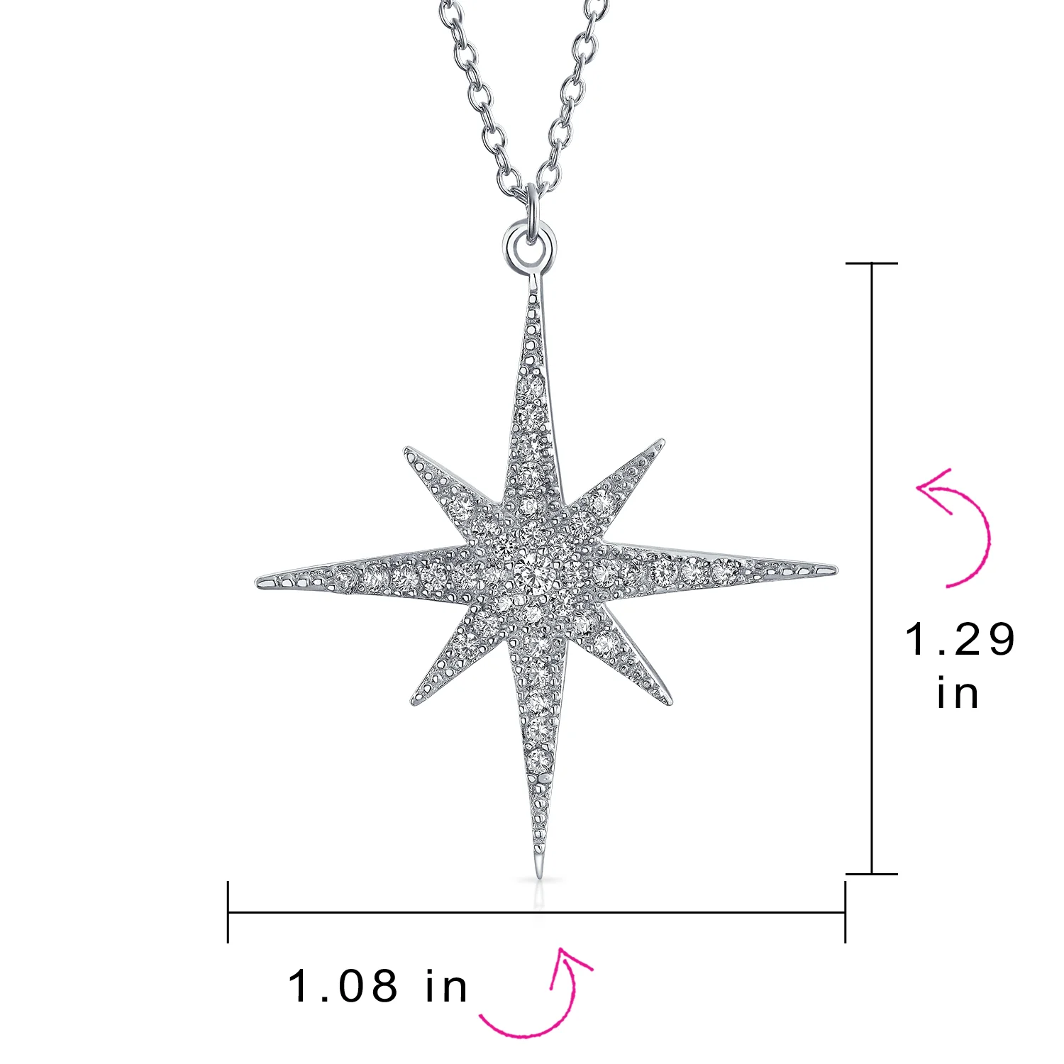 Celestial Pave Cubic Zirconia CZ North Star Burst Pendant Necklace .925 Sterling Silver - Image 4