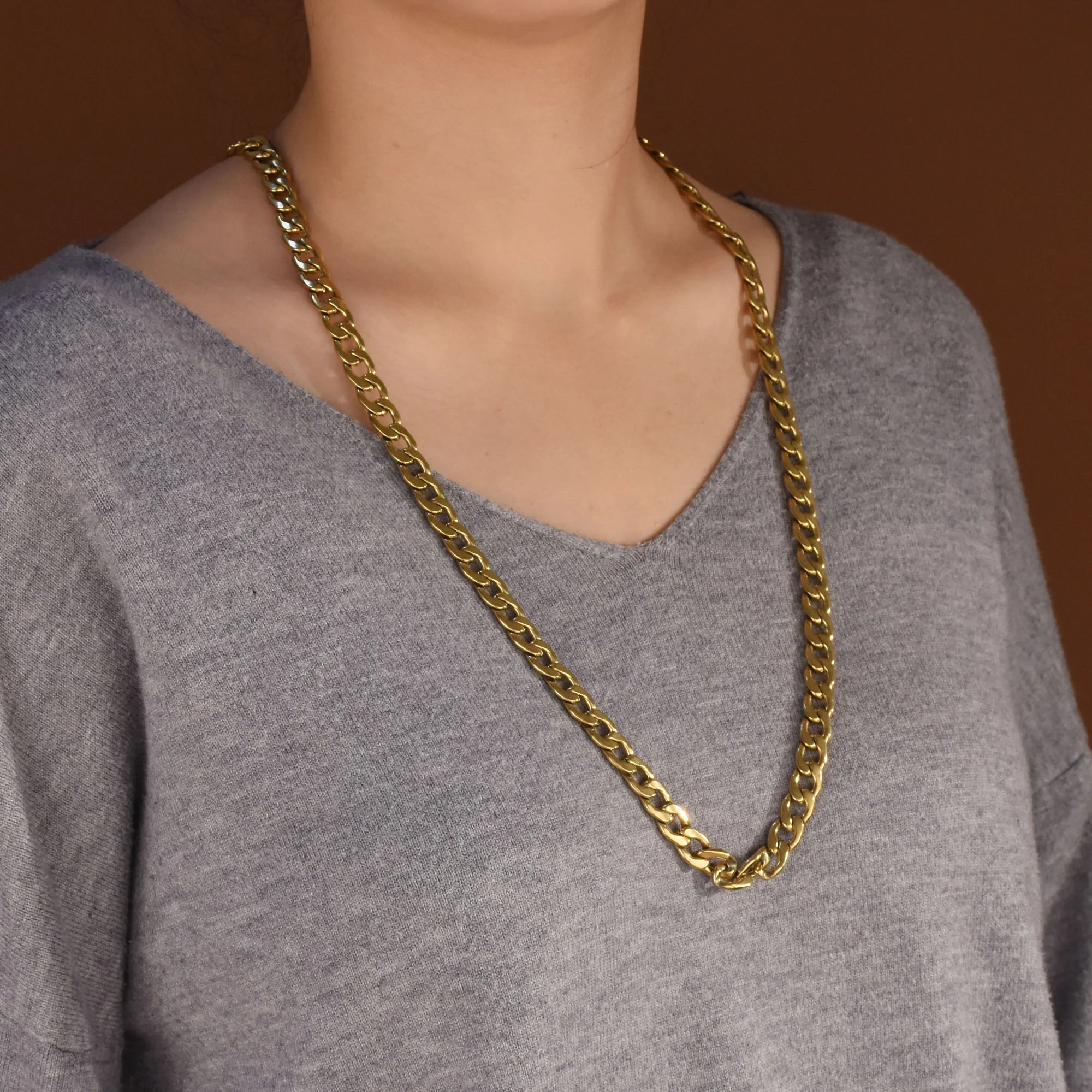 Curb Chain Necklace Heavy Duty Biker Gold Tone Stainless Steel 8MM - Image 3