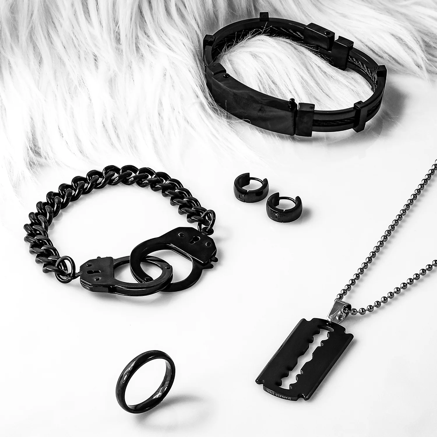 Biker Jewelry Dog Tag Style Razor Blade Pendant Necklace Silver Gold Tone Stainless Steel - Image 10