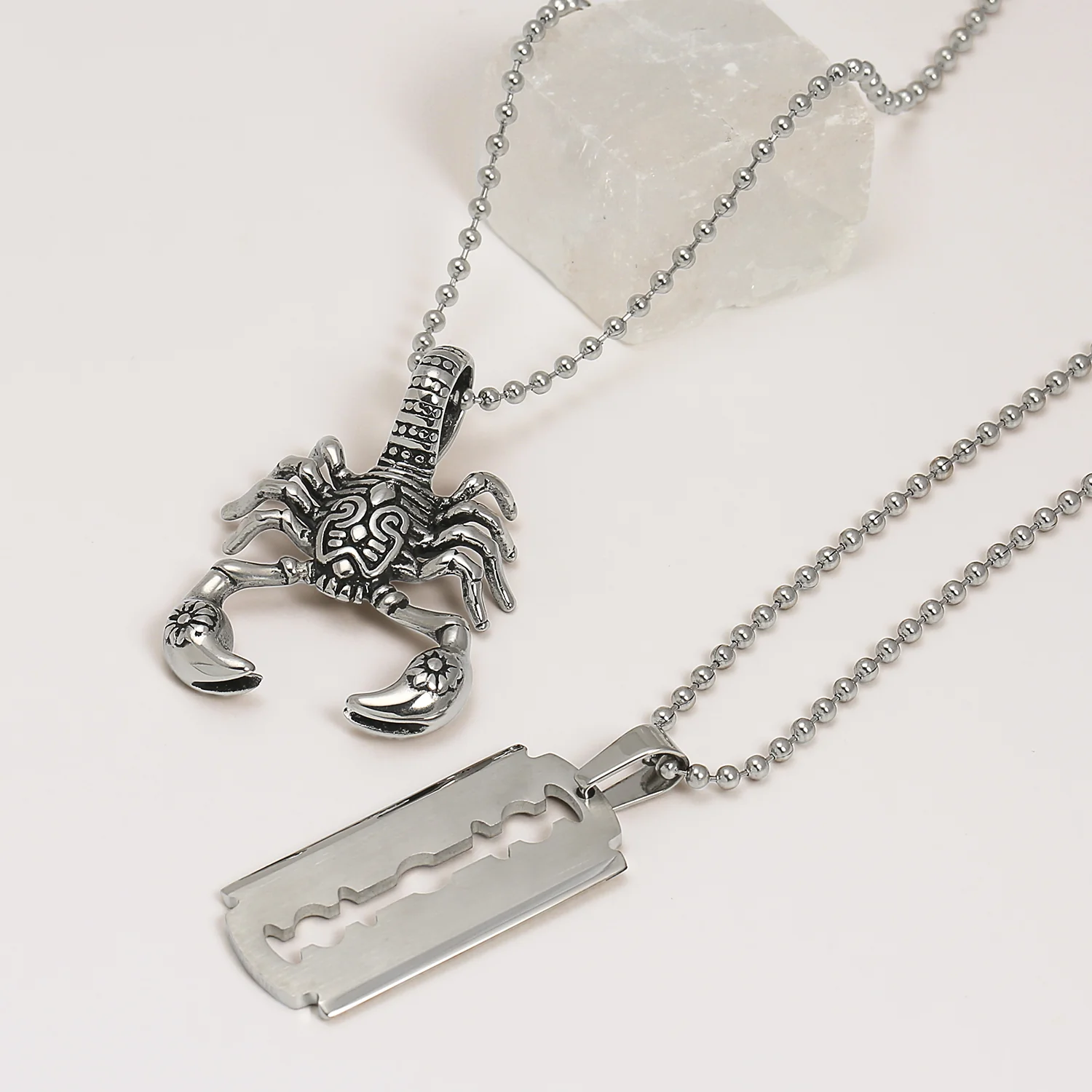 Biker Jewelry Dog Tag Style Razor Blade Pendant Necklace Silver Gold Tone Stainless Steel - Image 9