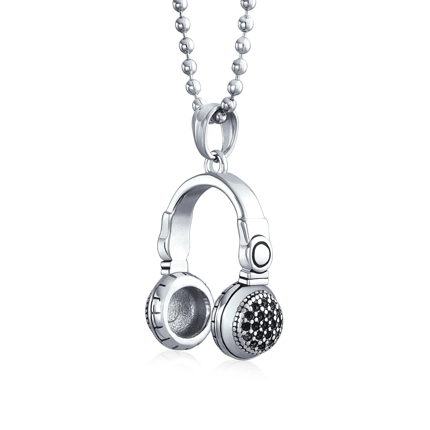 Hip Hop DJ Headphones Pendant Necklace for Men Silver Tone Stainless Steel - Image 2