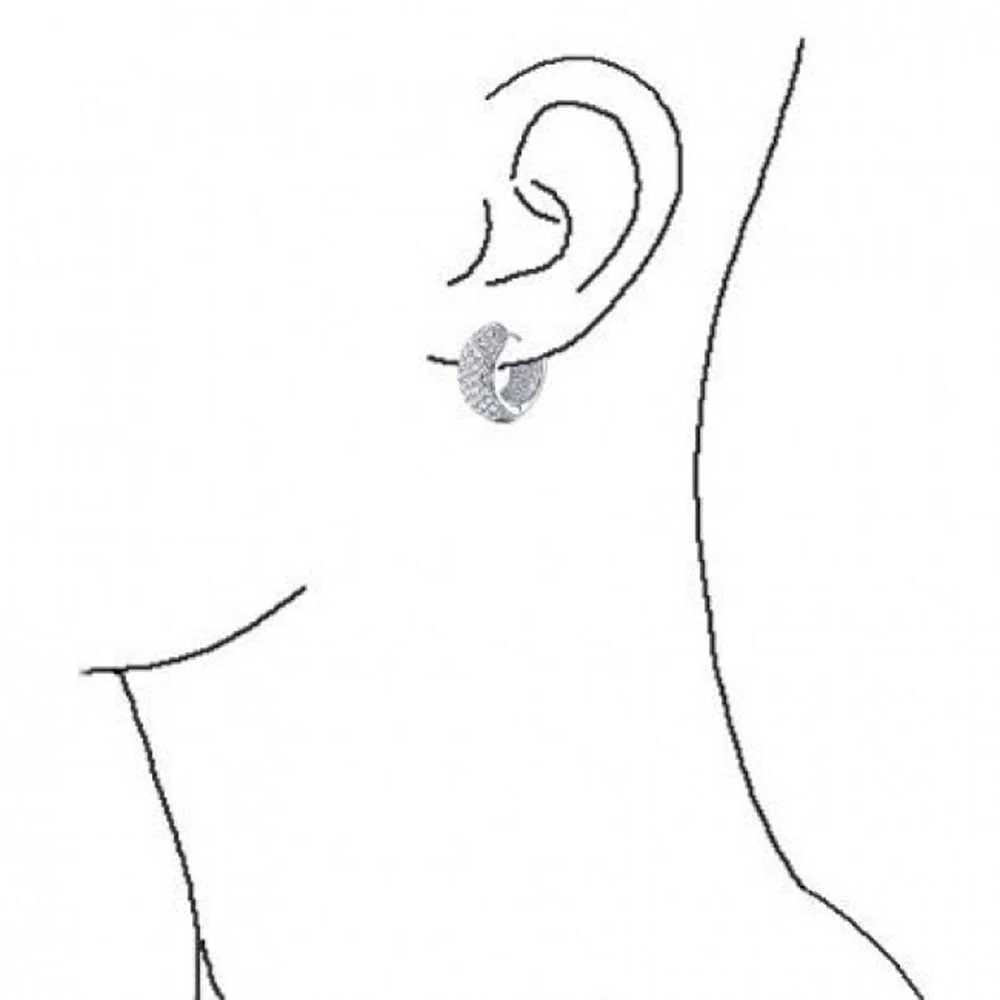 Cubic Zirconia Pave CZ 5 Row Huggie Mini Hoop Earrings Hinge Style Silver Plated - Image 3
