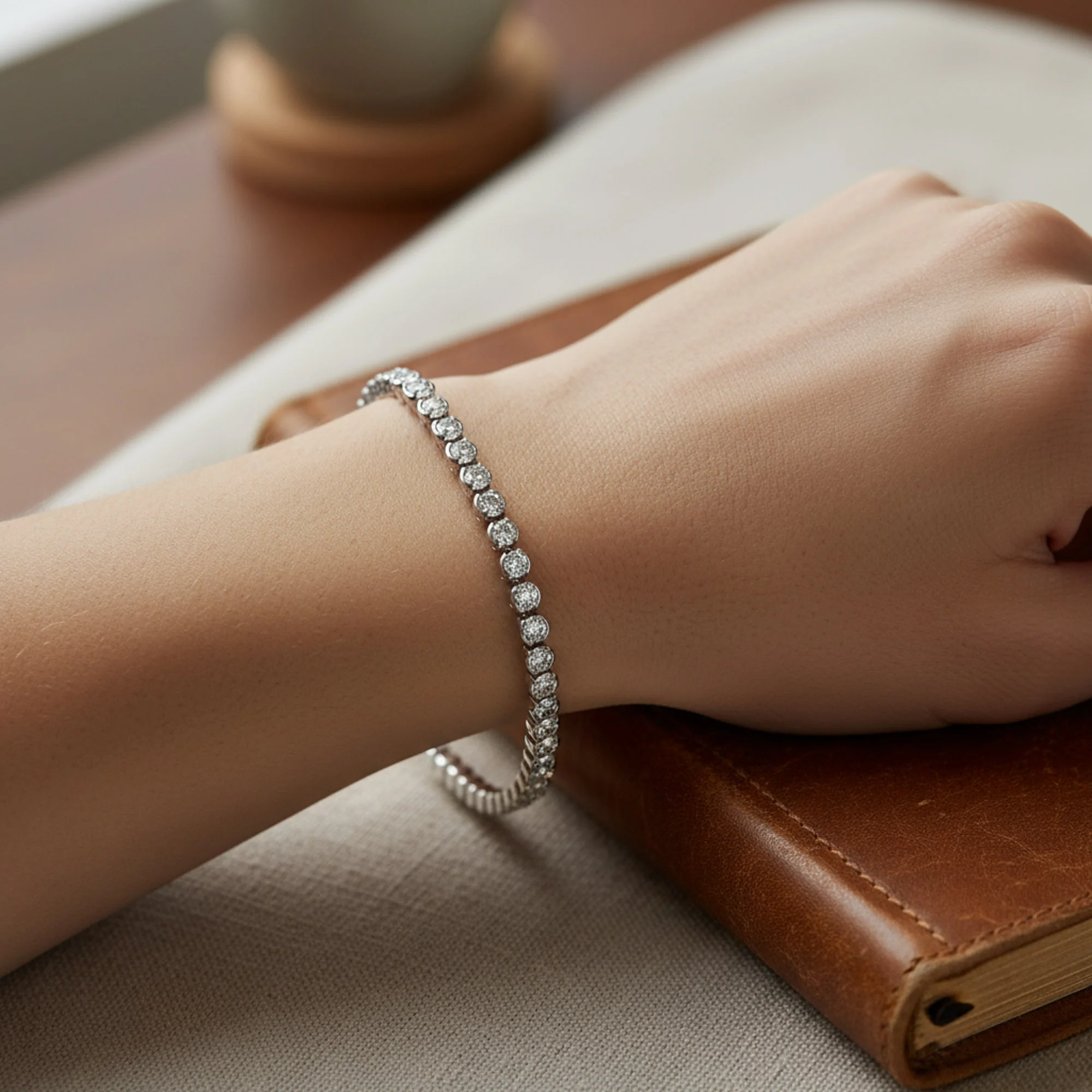 Cubic Zirconia Circlet Bubble CZ Bezel Set Slender Tennis Bracelet Silver Plated 8 Inch - Image 3