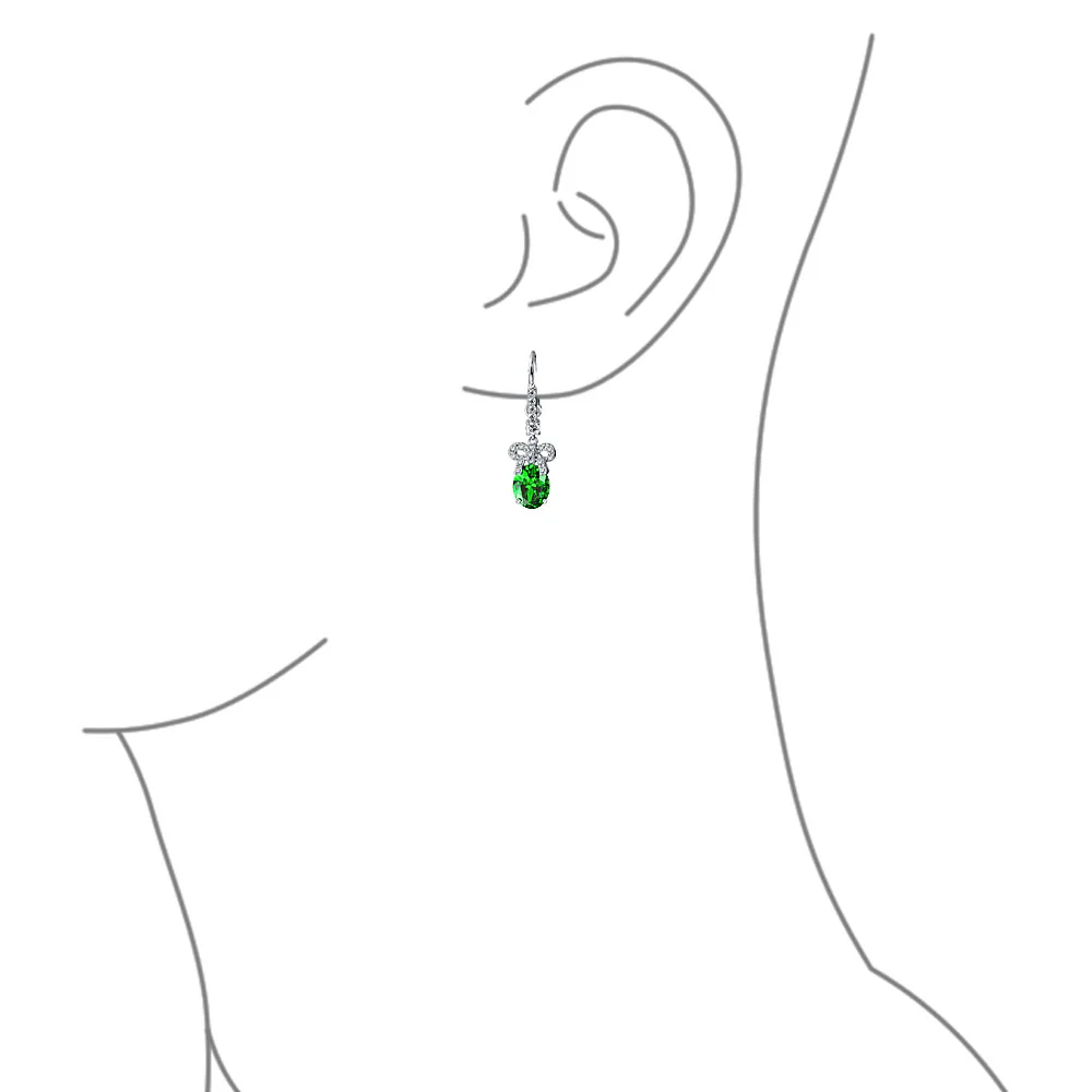 CZ Accent Ribbon Bow Oval Drop Chandelier Earrings Leverback - Image 7