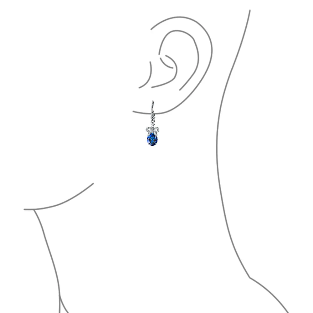 CZ Accent Ribbon Bow Oval Drop Chandelier Earrings Leverback - Image 8