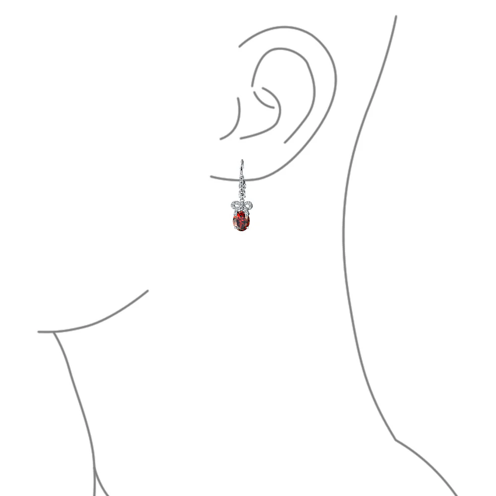 CZ Accent Ribbon Bow Oval Drop Chandelier Earrings Leverback - Image 9