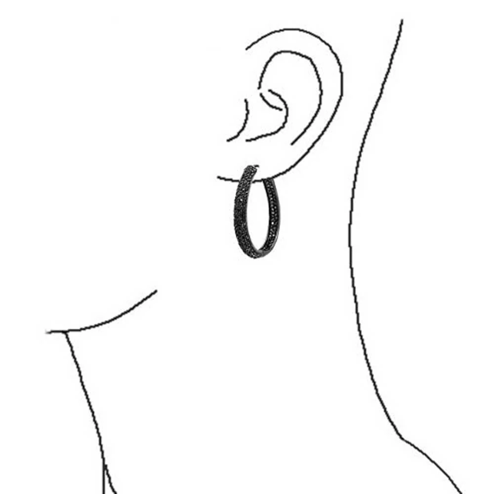 Large Cubic Zirconia Pave CZ Big Oval Black Hoop Earrings Inside Out Design - Image 5