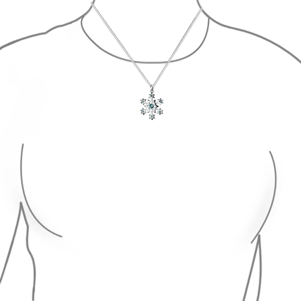 Holiday Party Ice Blue Topaz Snowflake Pendant Necklace in Sterling Silver - Image 3