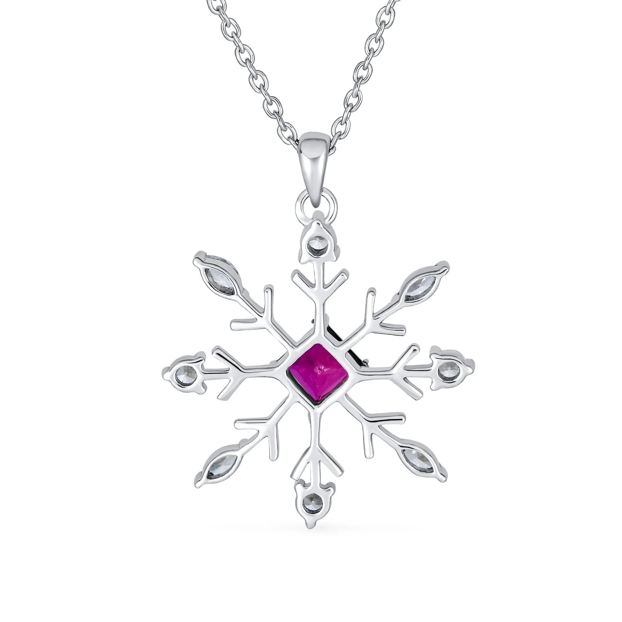 Holiday Party Jewelry Set Pink Rose CZ Snowflake Necklace & Earrings Silver - Image 3