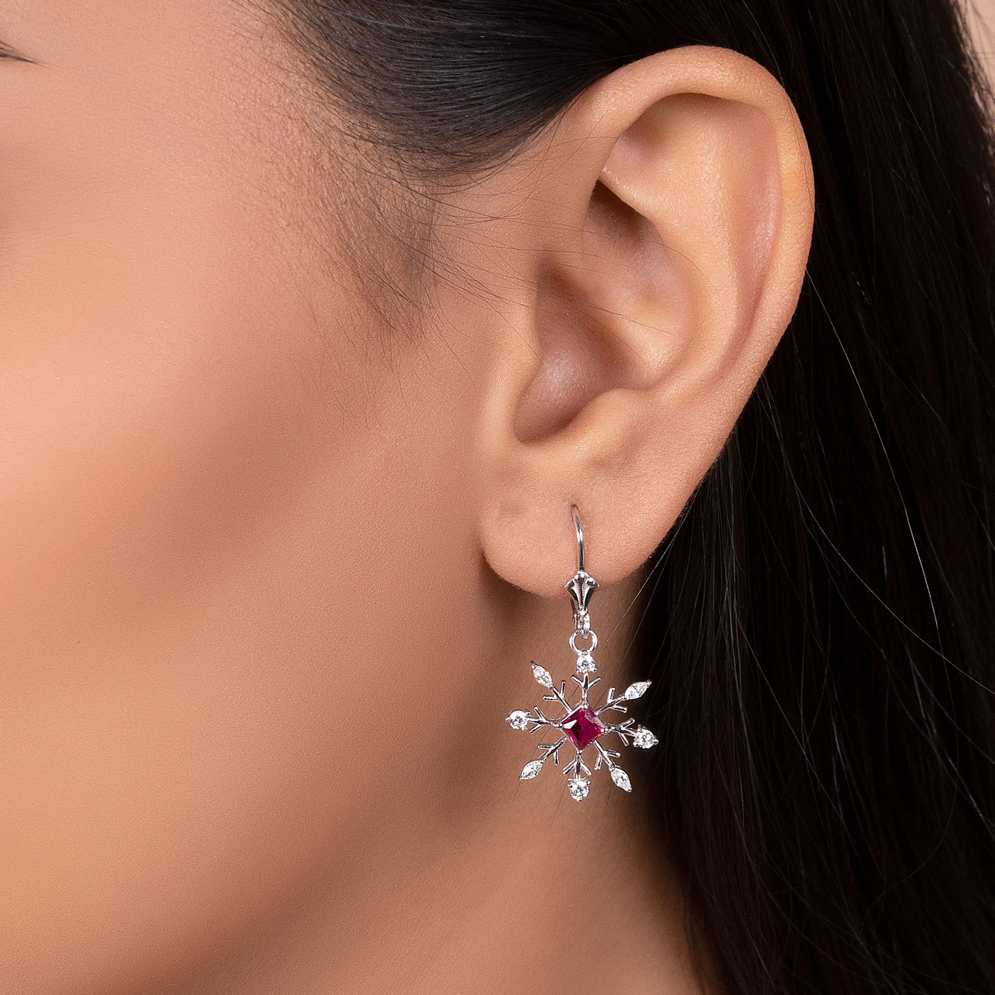 Holiday Party Jewelry Set Pink Rose CZ Snowflake Necklace & Earrings Silver - Image 5
