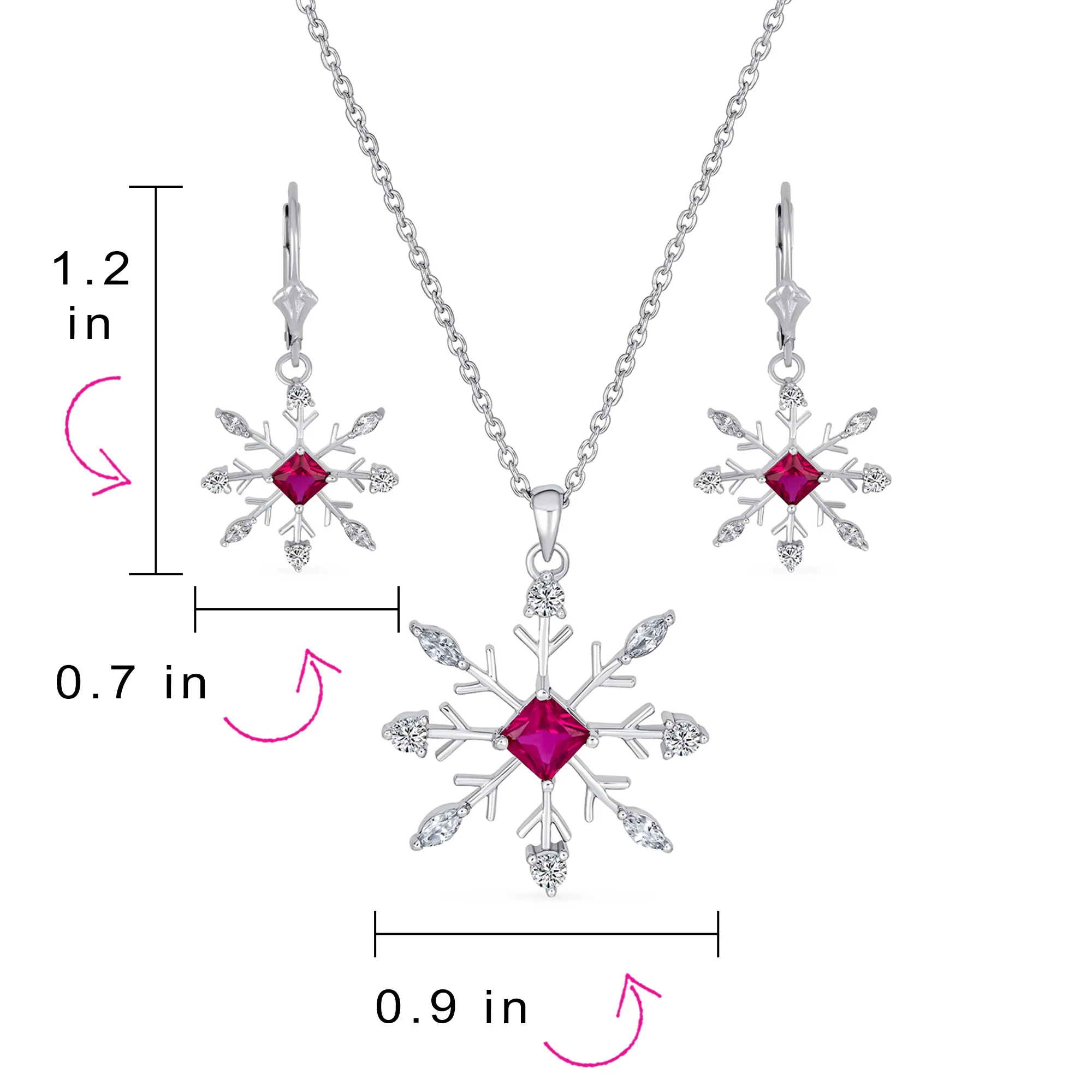 Holiday Party Jewelry Set Pink Rose CZ Snowflake Necklace & Earrings Silver - Image 6