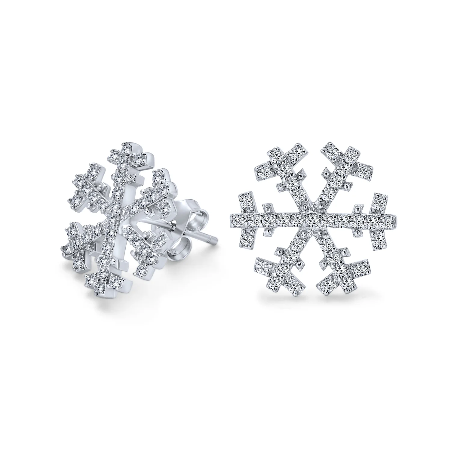 Holiday Party Snowflake CZ Stud Earrings in Sterling Silver