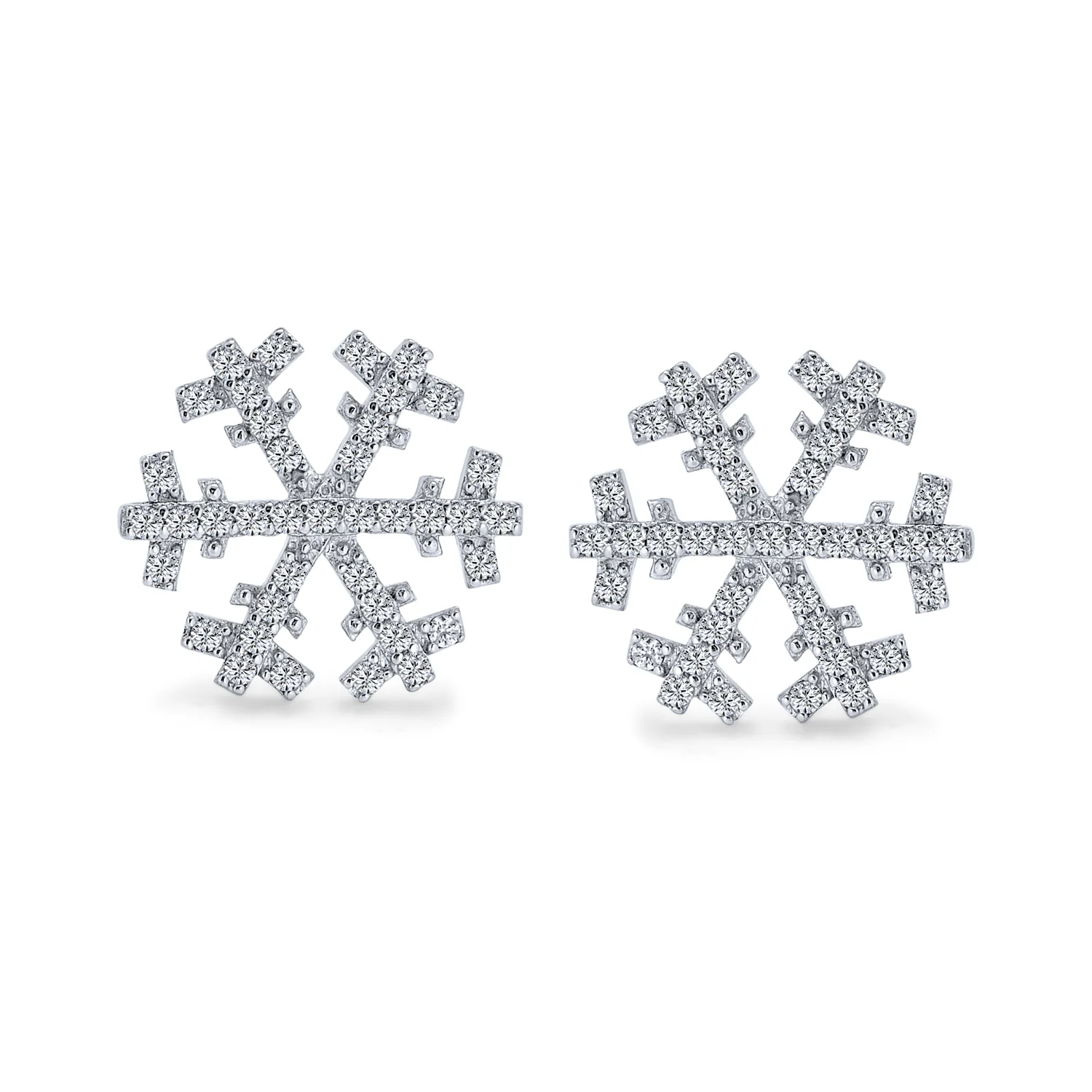 Holiday Party Snowflake CZ Stud Earrings in Sterling Silver - Image 2