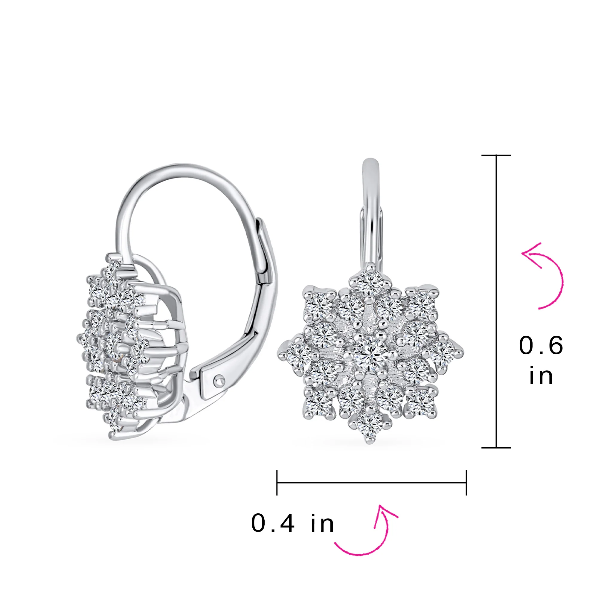 Holiday Party Dangle Chandelier Earrings CZ Snowflake Sterling Silver Leverback - Image 4