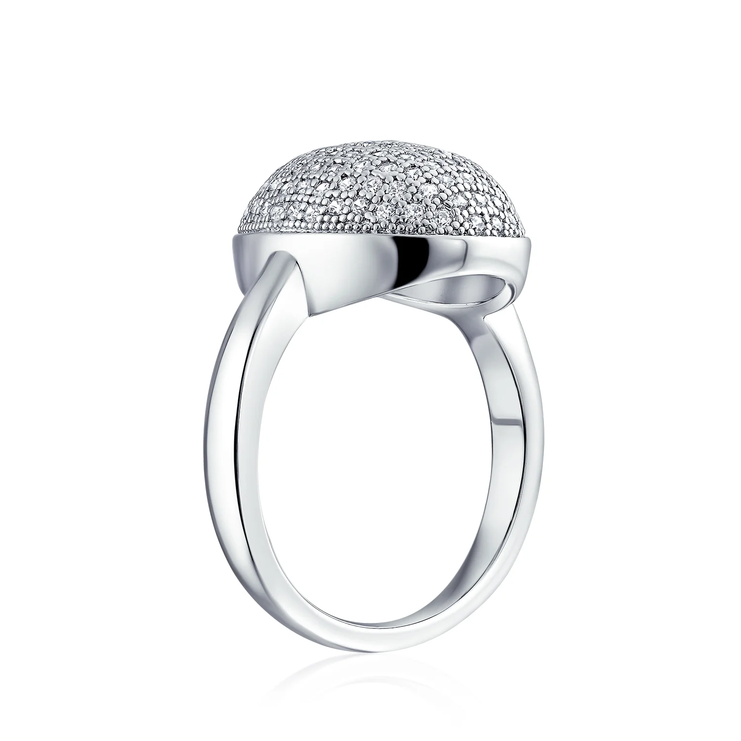Holiday Party Silver Cocktail Statement Ring with Cubic Zirconia Oval Pave Dome - Image 2