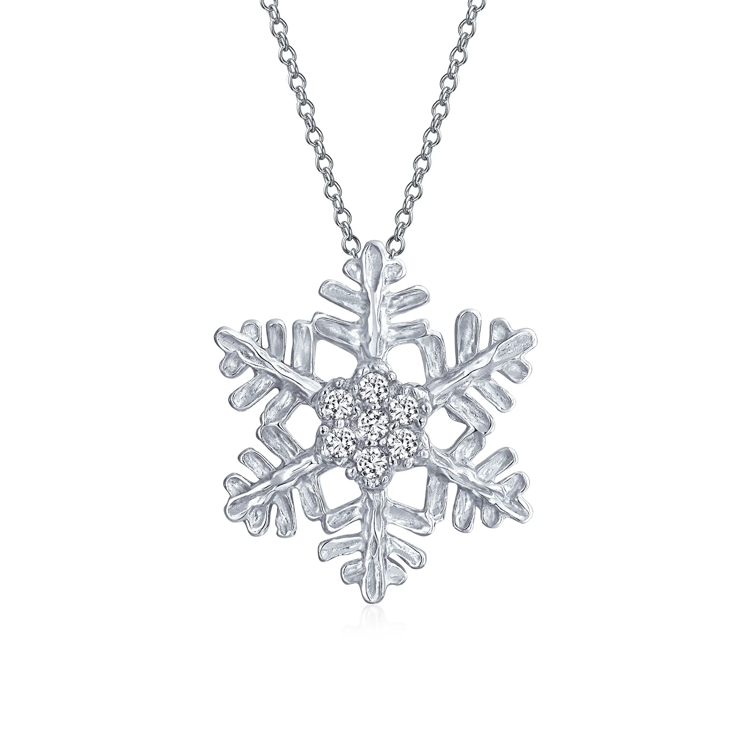 Holiday Party Snowflake Pendant Necklace & Earrings Set Blue CZ Sterling Silver - Image 3