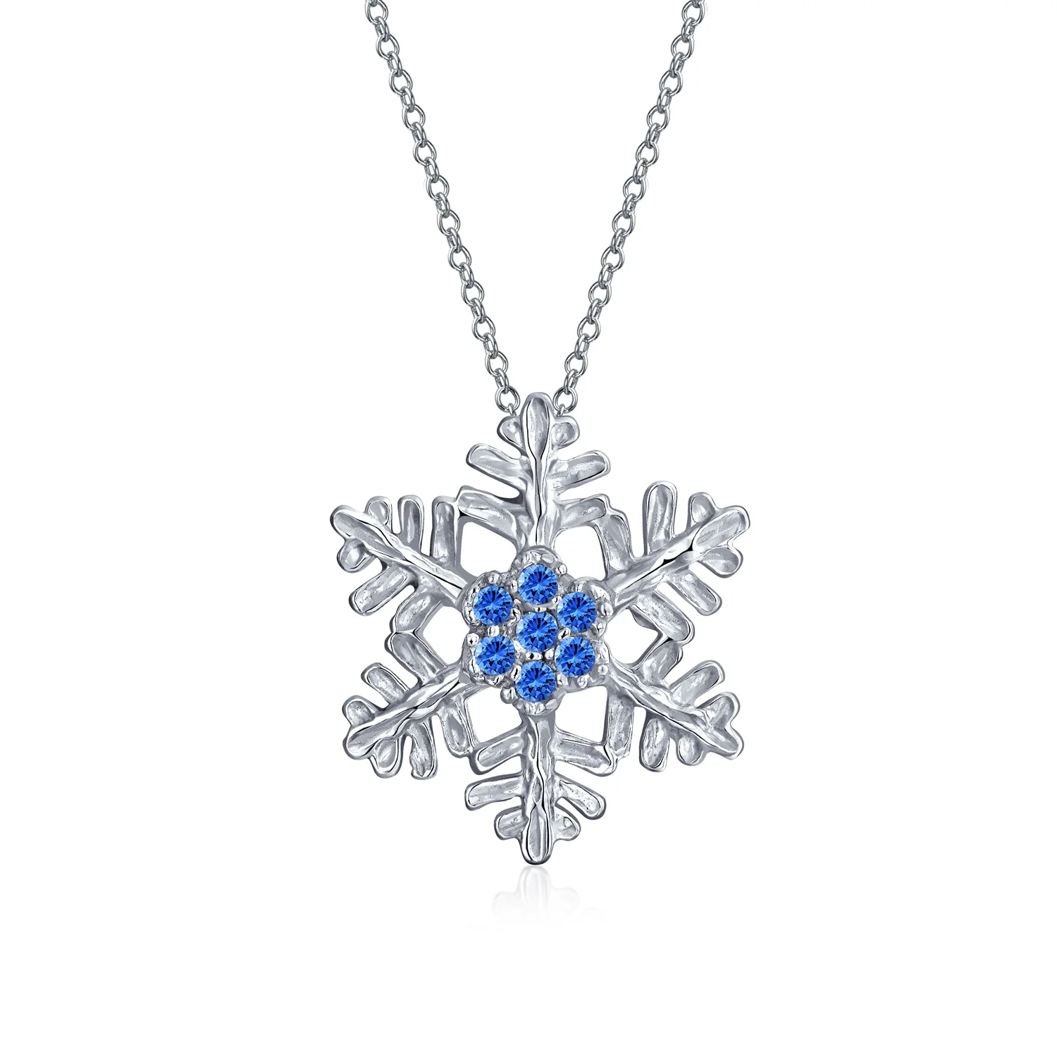 Holiday Party Snowflake Pendant Necklace & Earrings Set Blue CZ Sterling Silver - Image 4