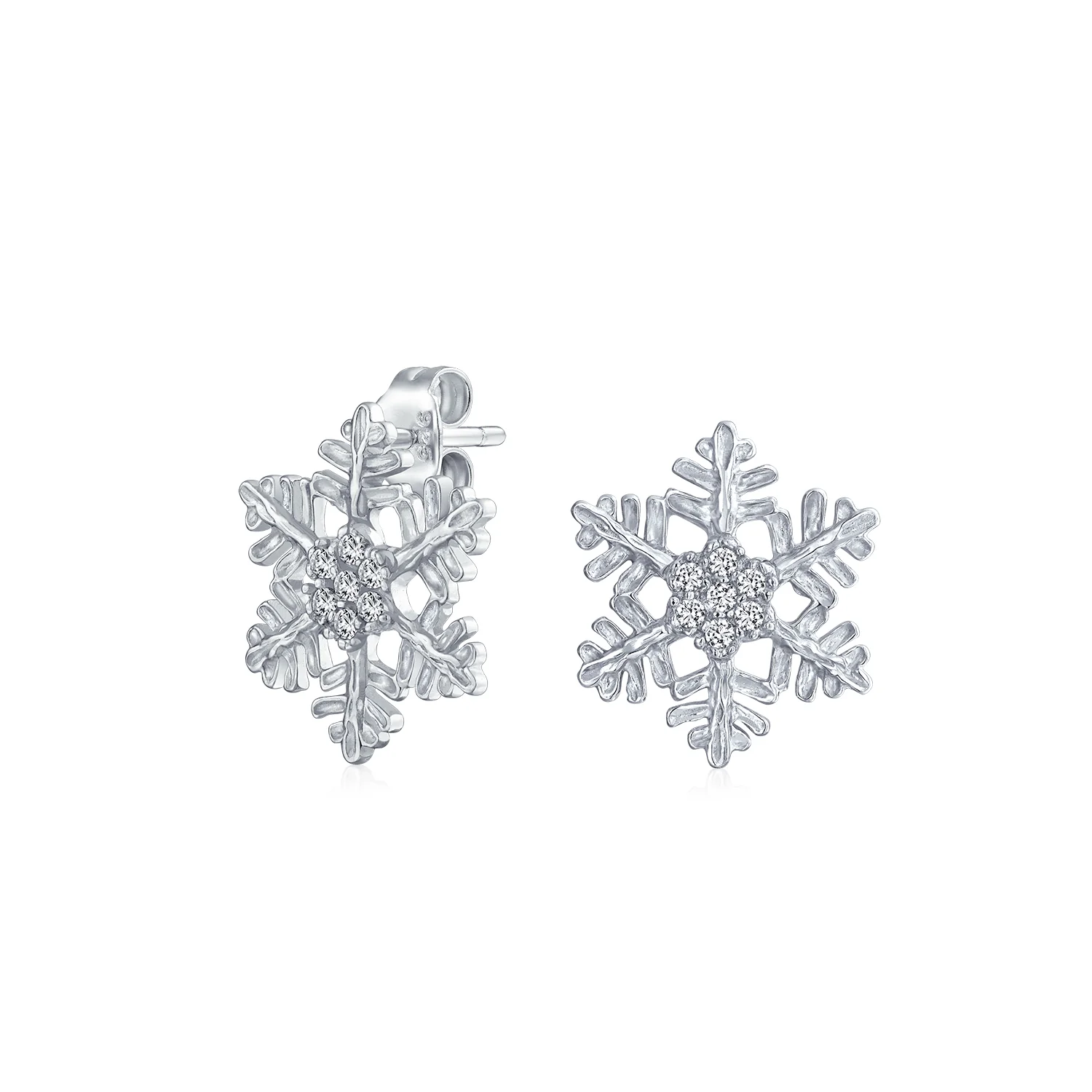 Holiday Party Snowflake Pendant Necklace & Earrings Set Blue CZ Sterling Silver - Image 5