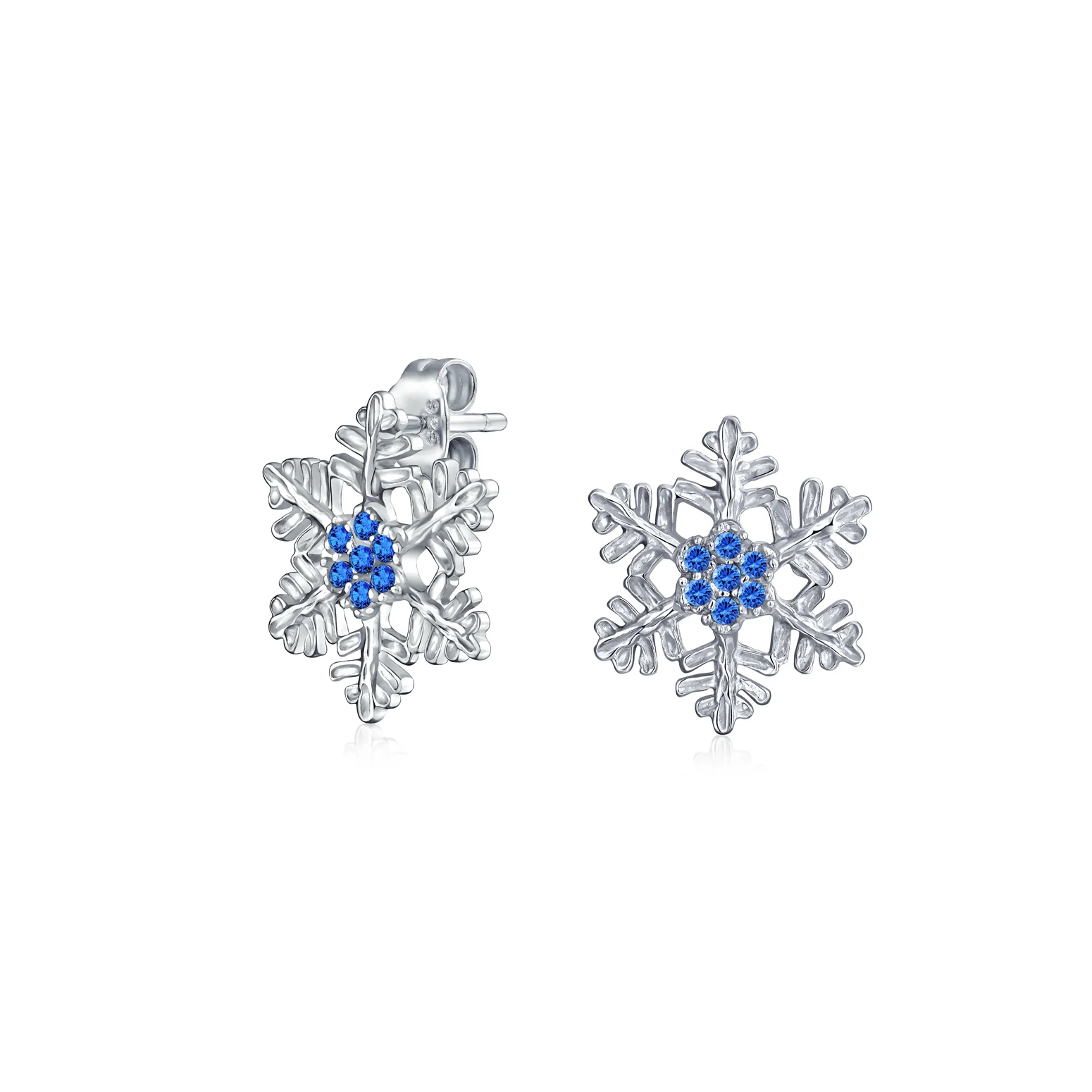 Holiday Party Snowflake Pendant Necklace & Earrings Set Blue CZ Sterling Silver - Image 6