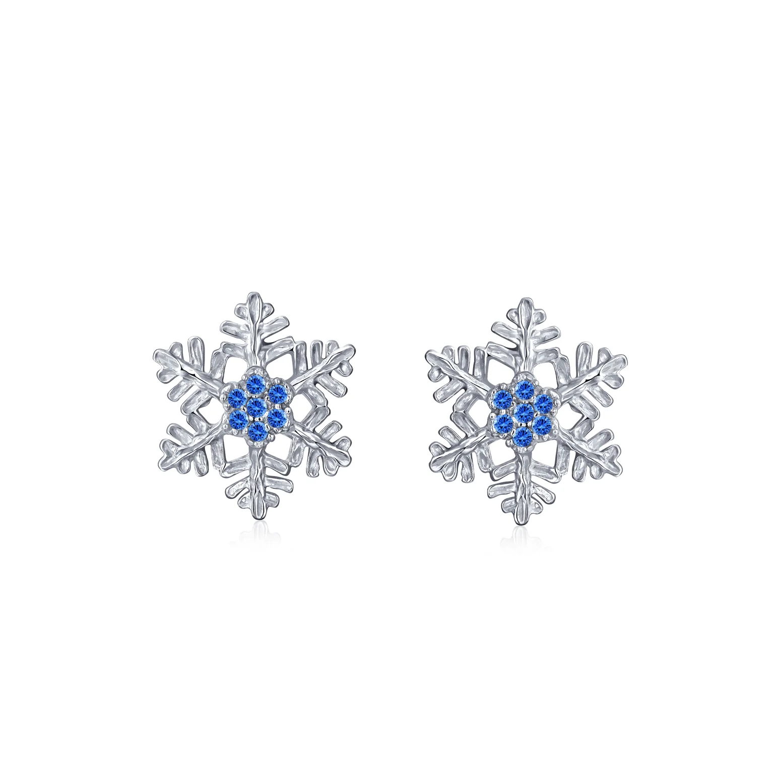 Holiday Party Snowflake Pendant Necklace & Earrings Set Blue CZ Sterling Silver - Image 8