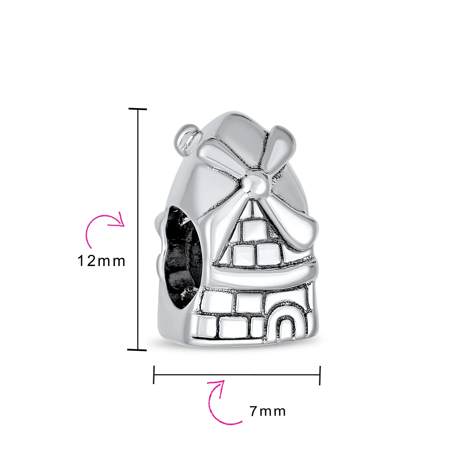 Holland Windmill Charm Bead in Oxidized Sterling Silver for European Bracelets - Image 3