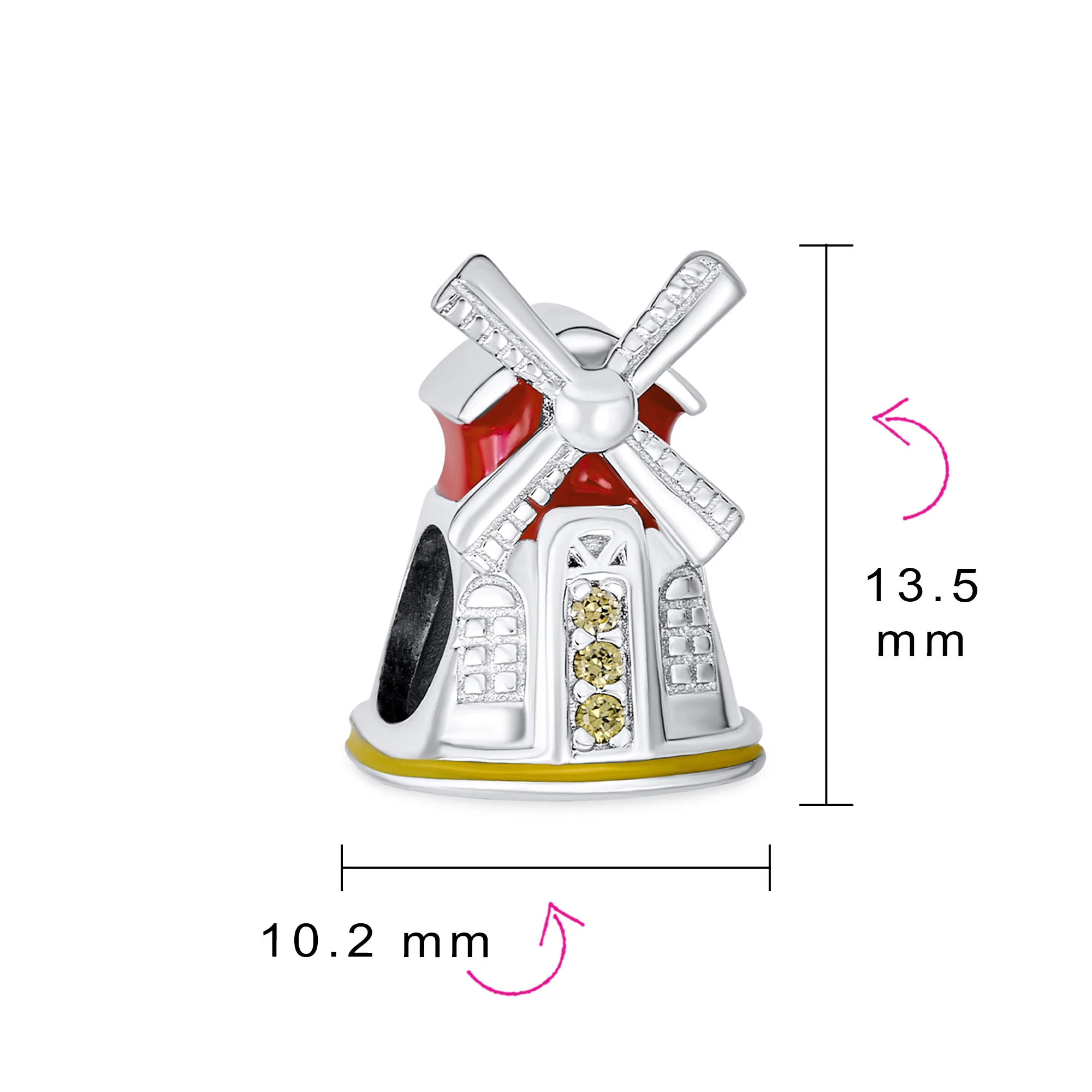 Travel Landmark Dutch Windmill Enamel Charm Bead .925 Sterling Silver for Bracelet - Image 4