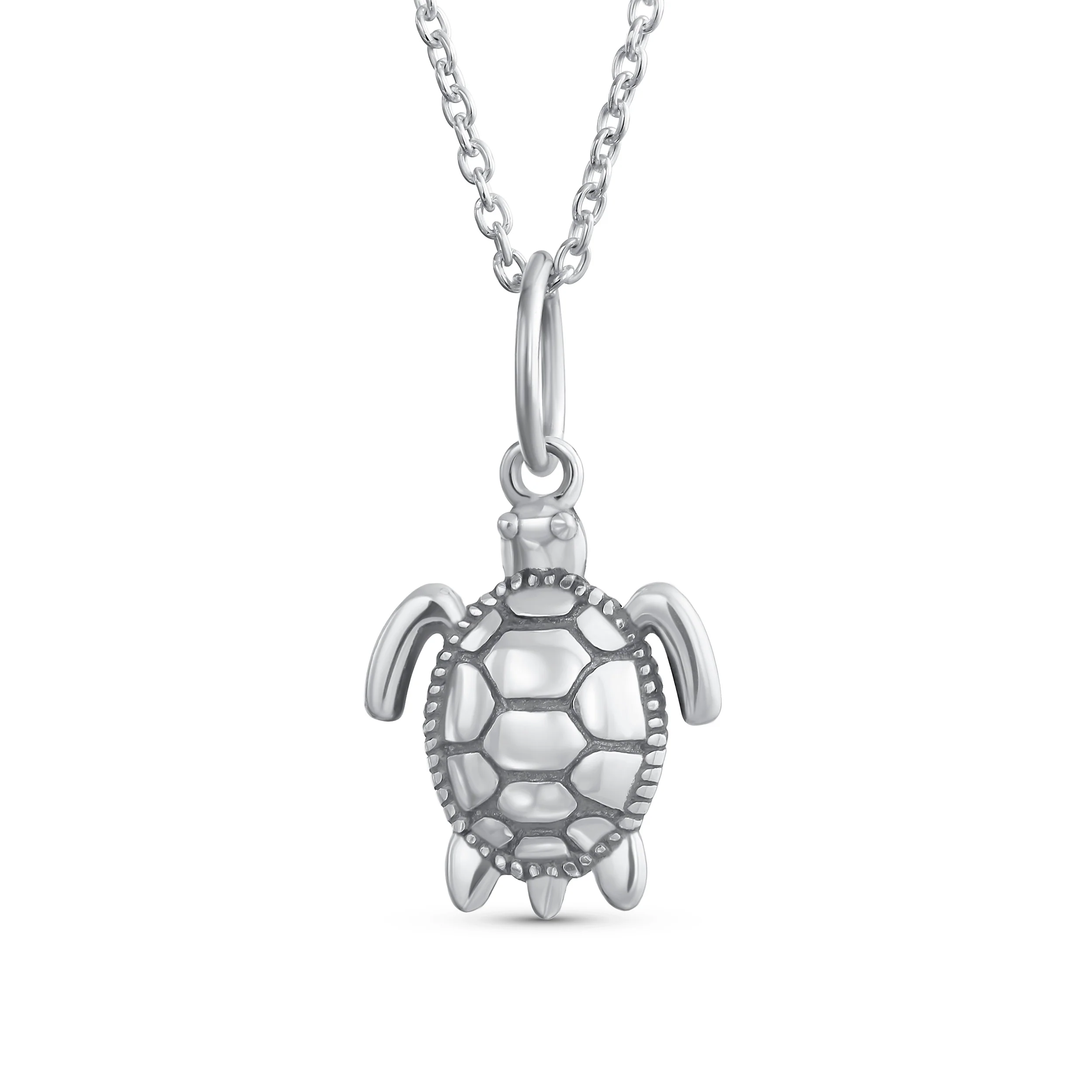 Tiny Nautical Sea Beach Turtle Pendant Necklace & Stud Earrings Jewelry Set .925 Sterling Silver - Image 3